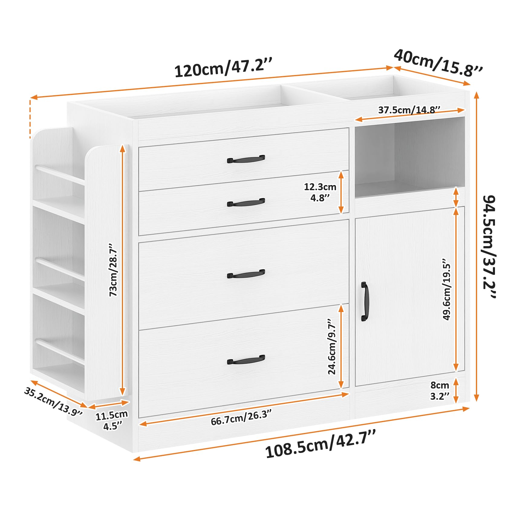 Changing Table Dresser with 4 Drawers Cabinet and Open Shelves