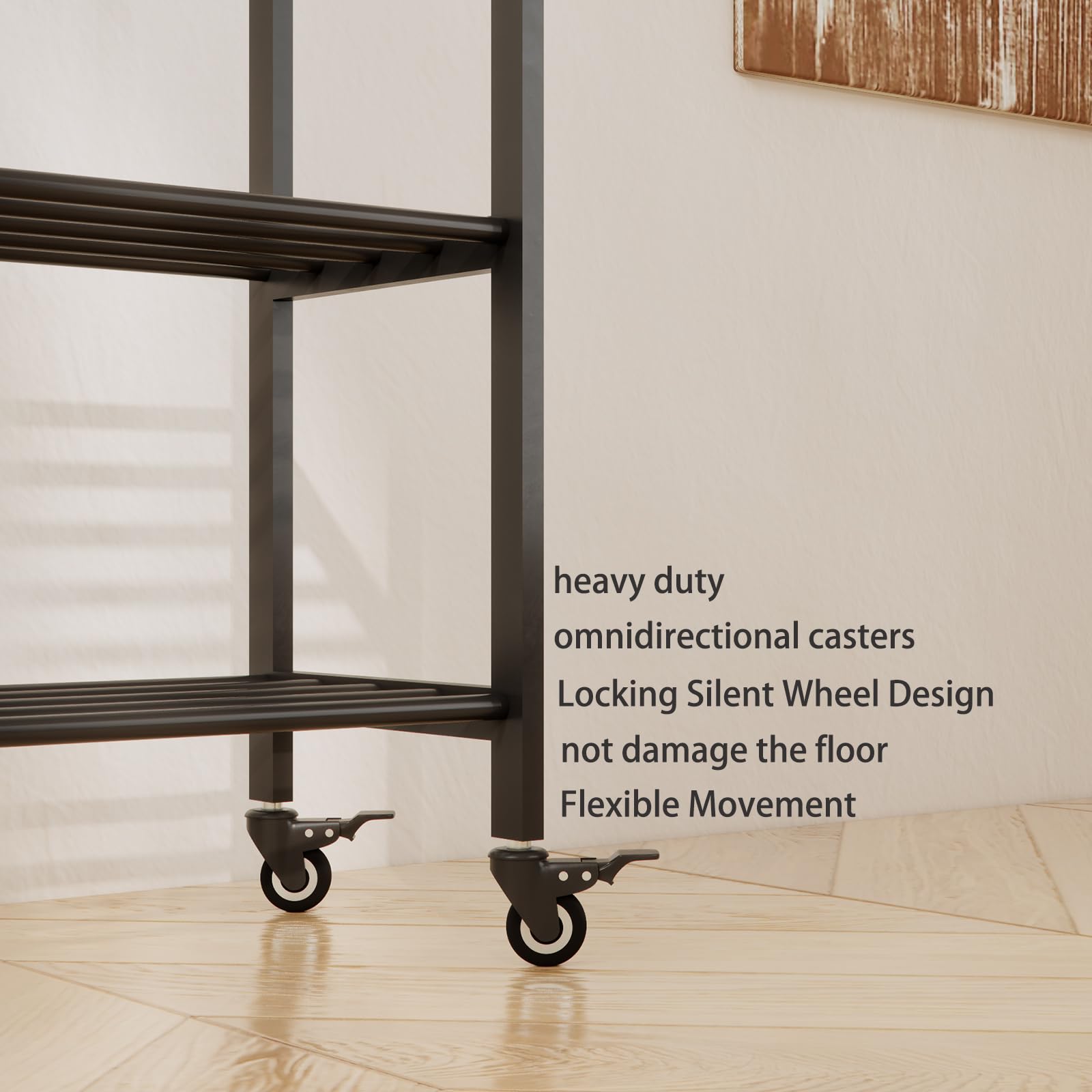 Rolling Garment Rack with Shelves and Hooks