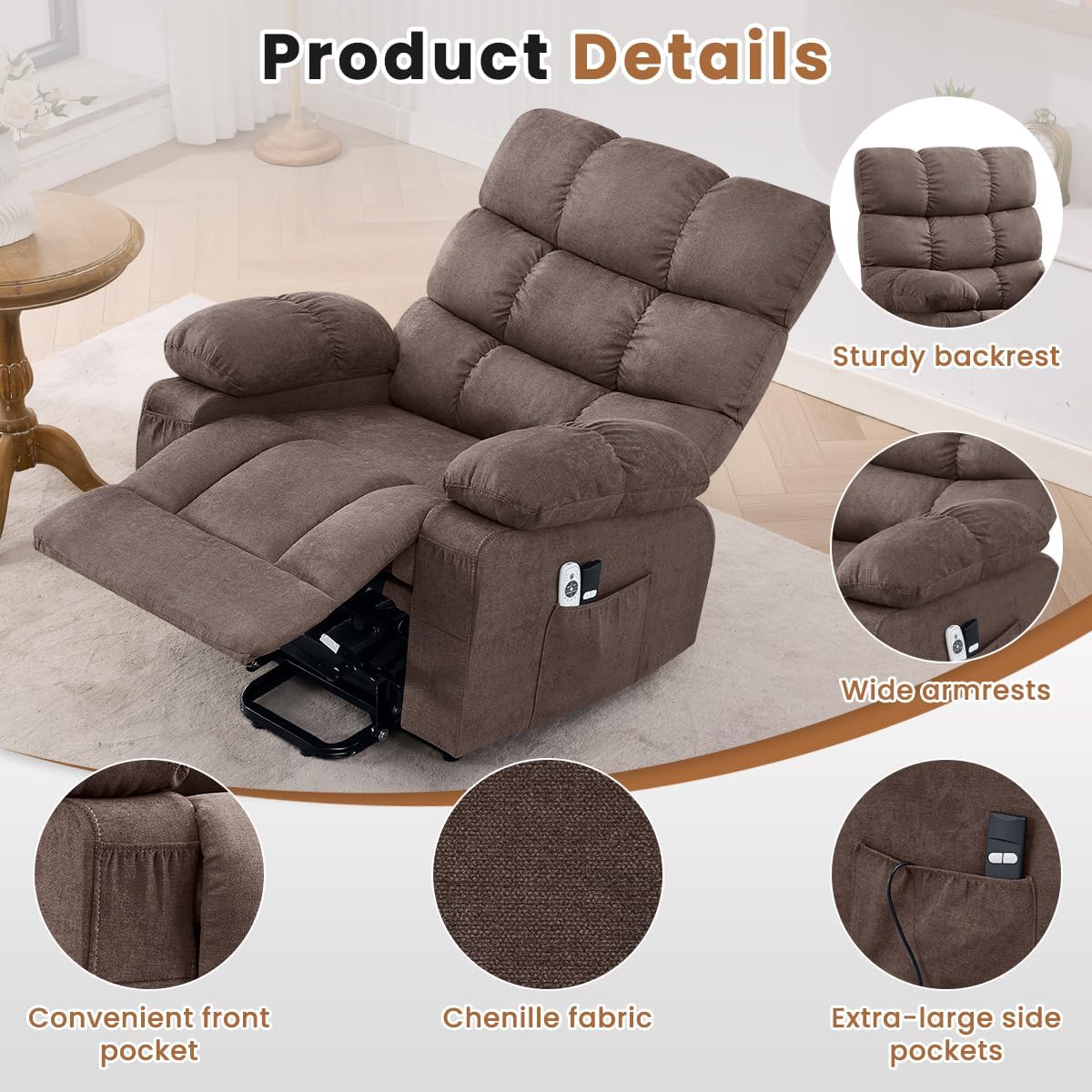 Electric Power Lift Recliner with Massage and Heat