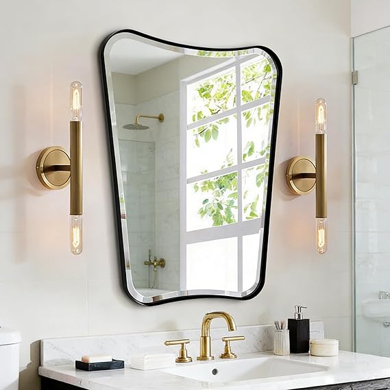 Wavy Bathroom Mirror 36x24 Inch Black Metal Frame