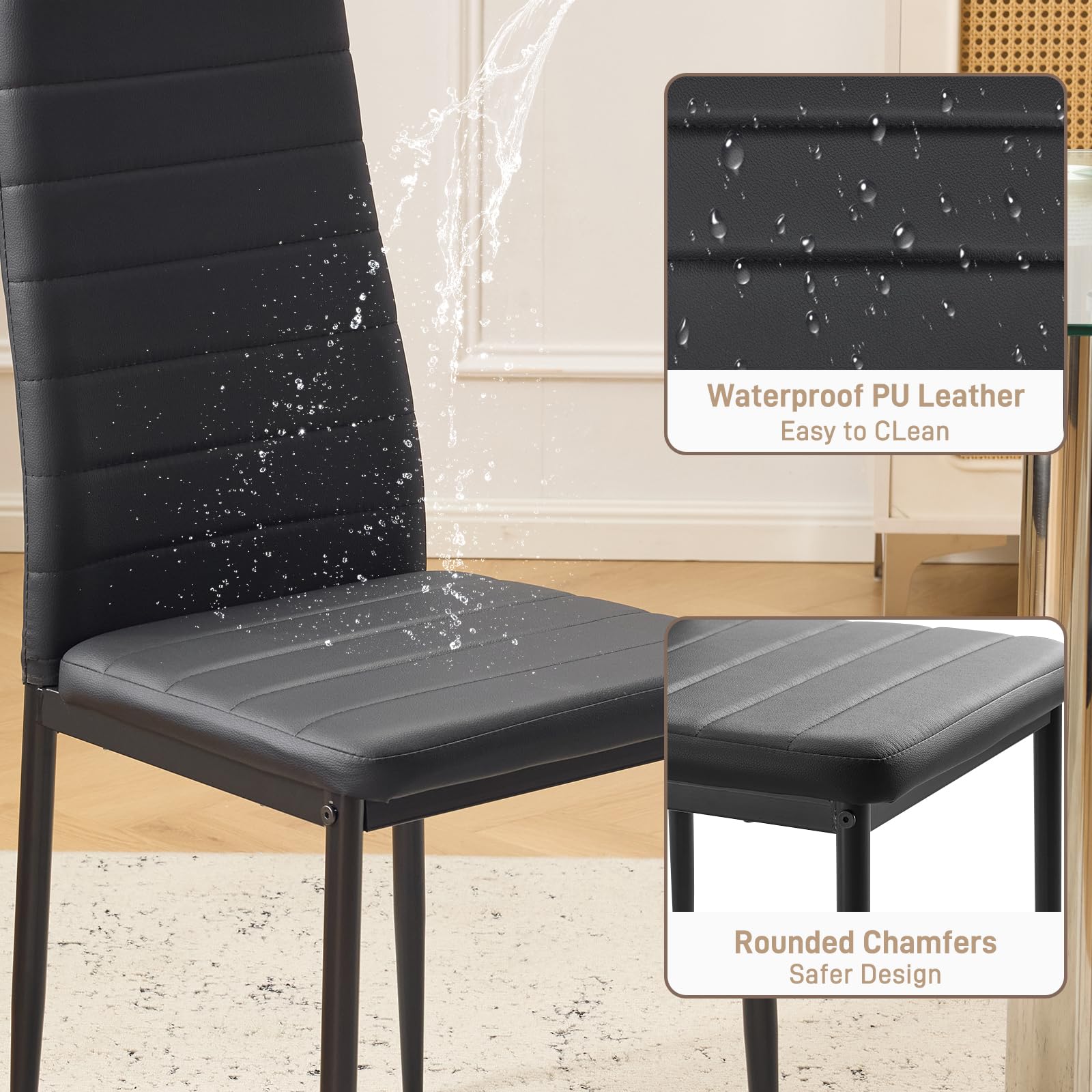 Dining Chairs Set of 4 PU Leather Padded High Back
