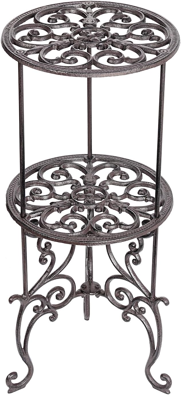 3-Tier Cast Iron Plant Stand 24in Tall Foldable Metal Shelf