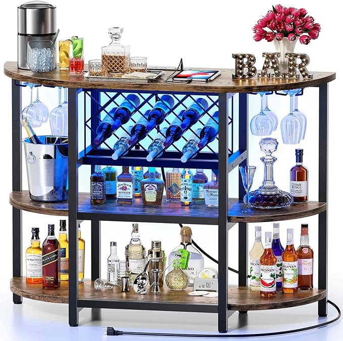 LED Bar Cart with Power Outlet and 4-Tier Storage