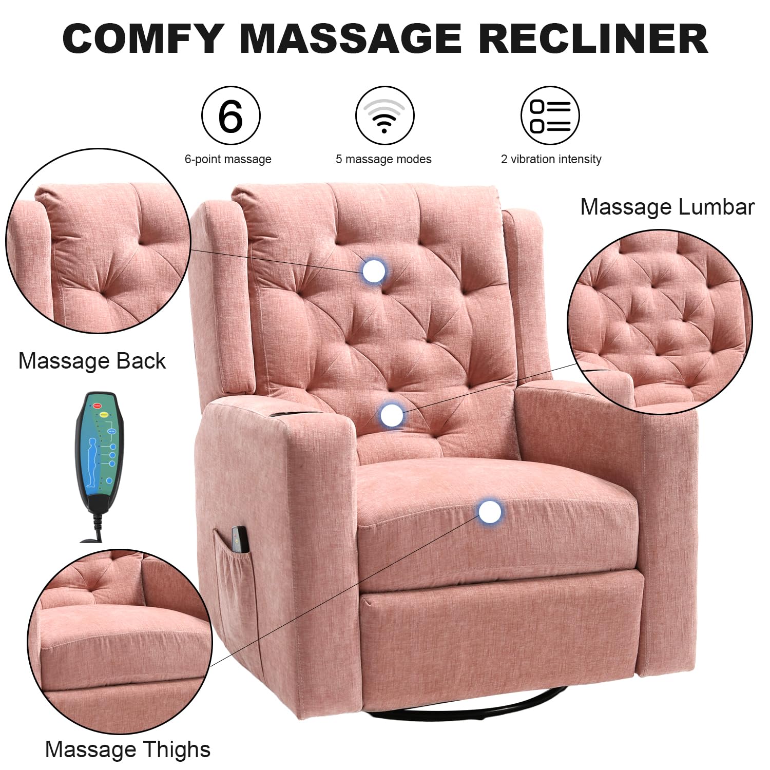 Oversized Swivel Rocker Recliner with Massage