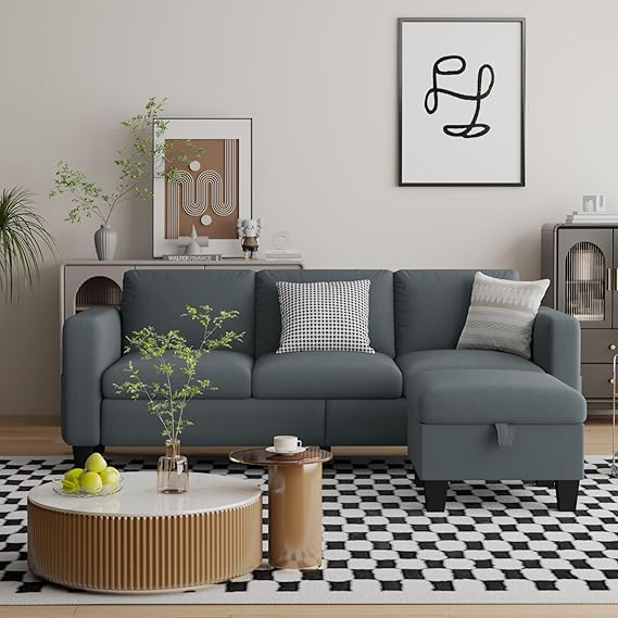 L-Shaped Sectional Sofa with Storage Ottoman