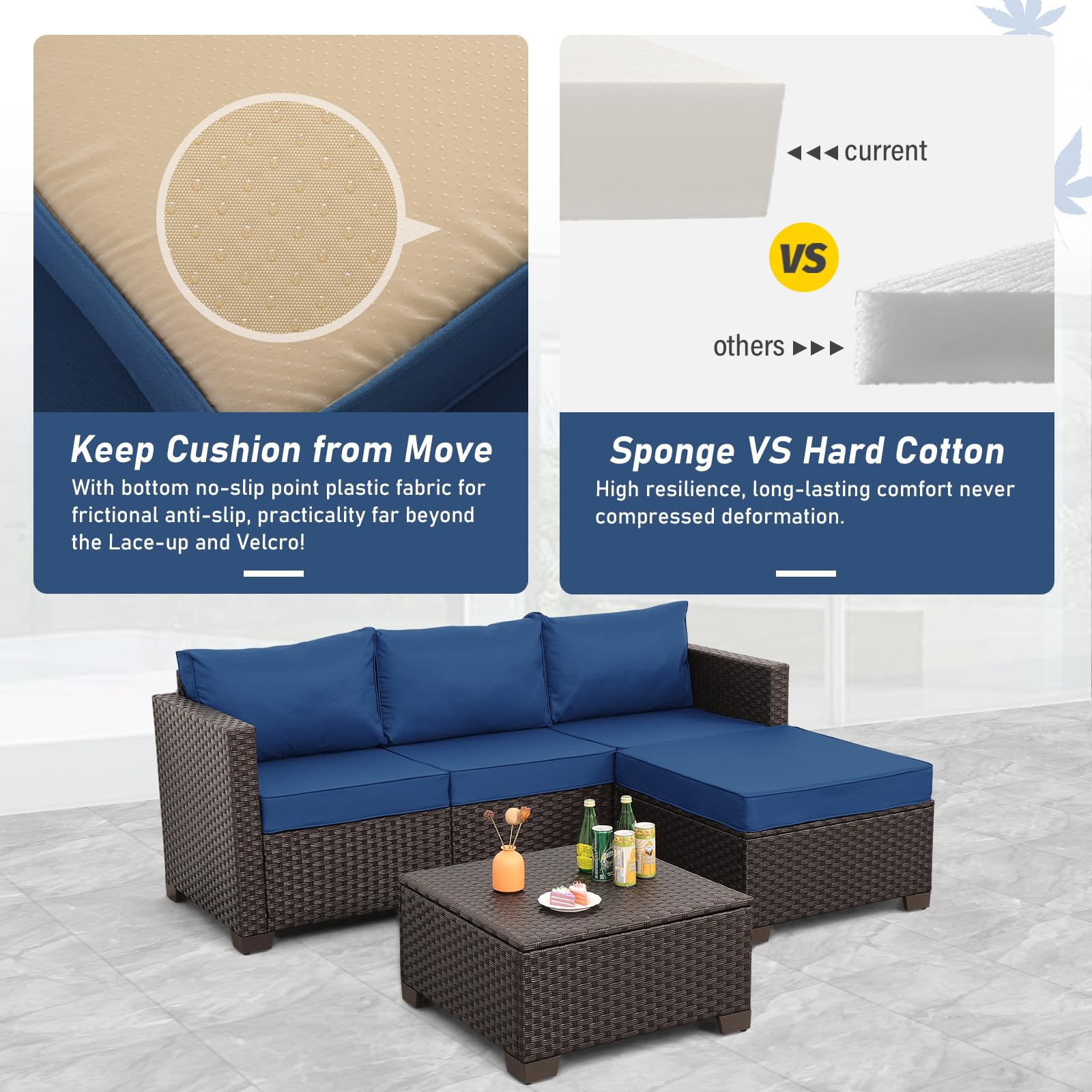 3-Piece Outdoor Sectional Sofa Set with Storage Table