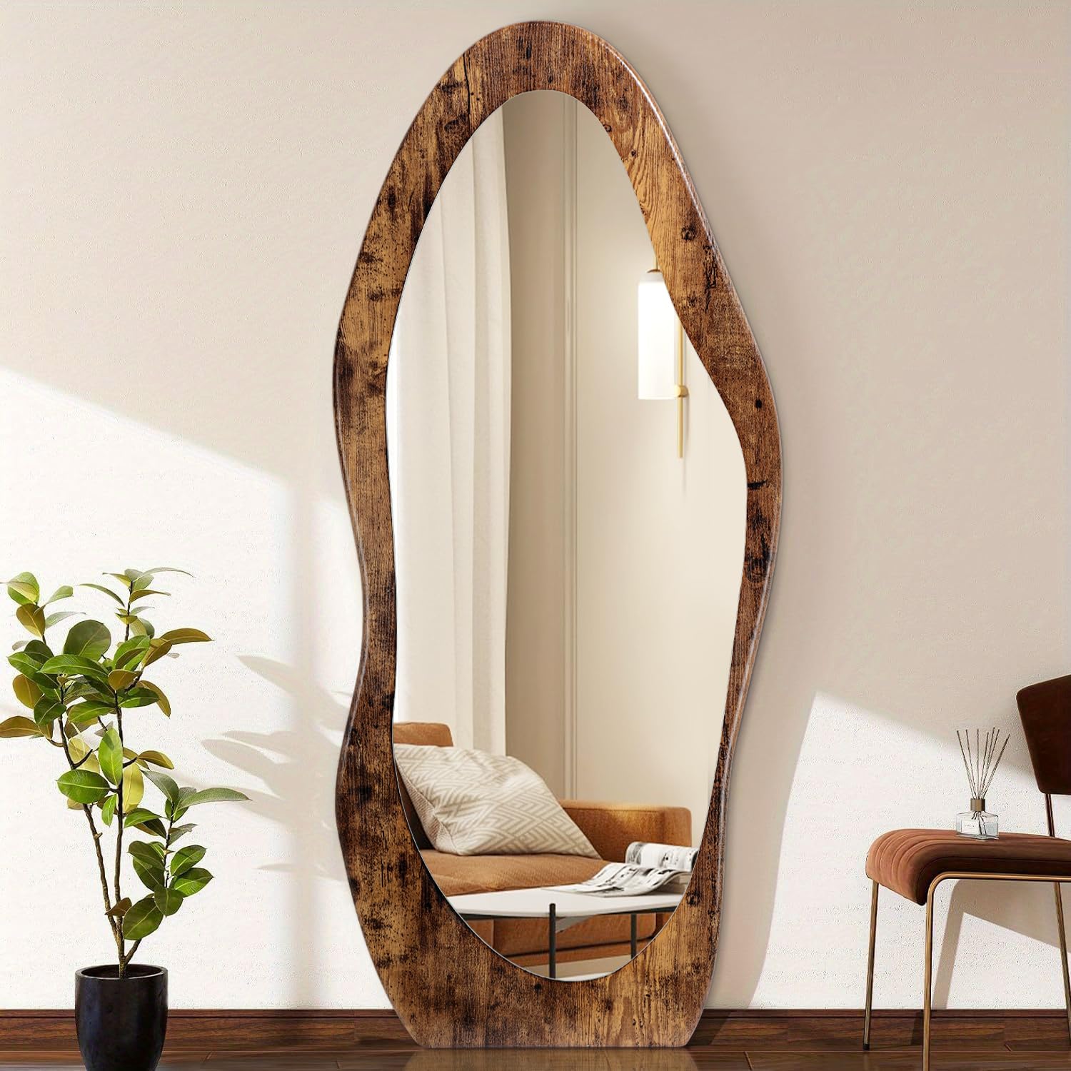 Irregular Full Length Mirror 59" x 24" Dark Brown