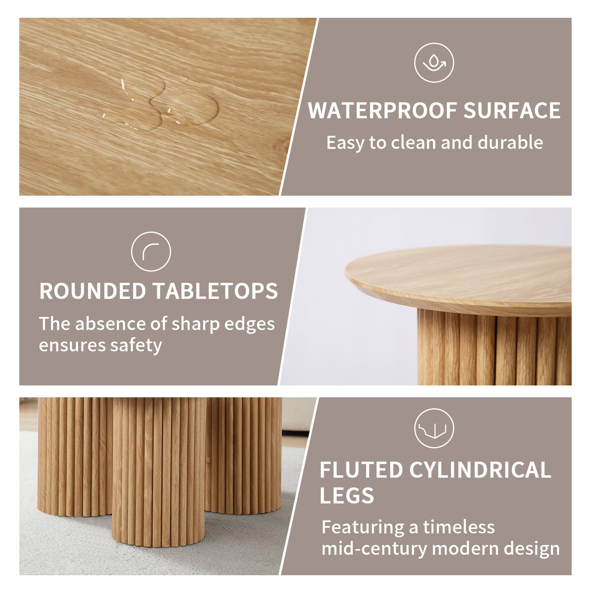 Round Nesting Coffee Table Set of 3 Mid Century Modern Fluted