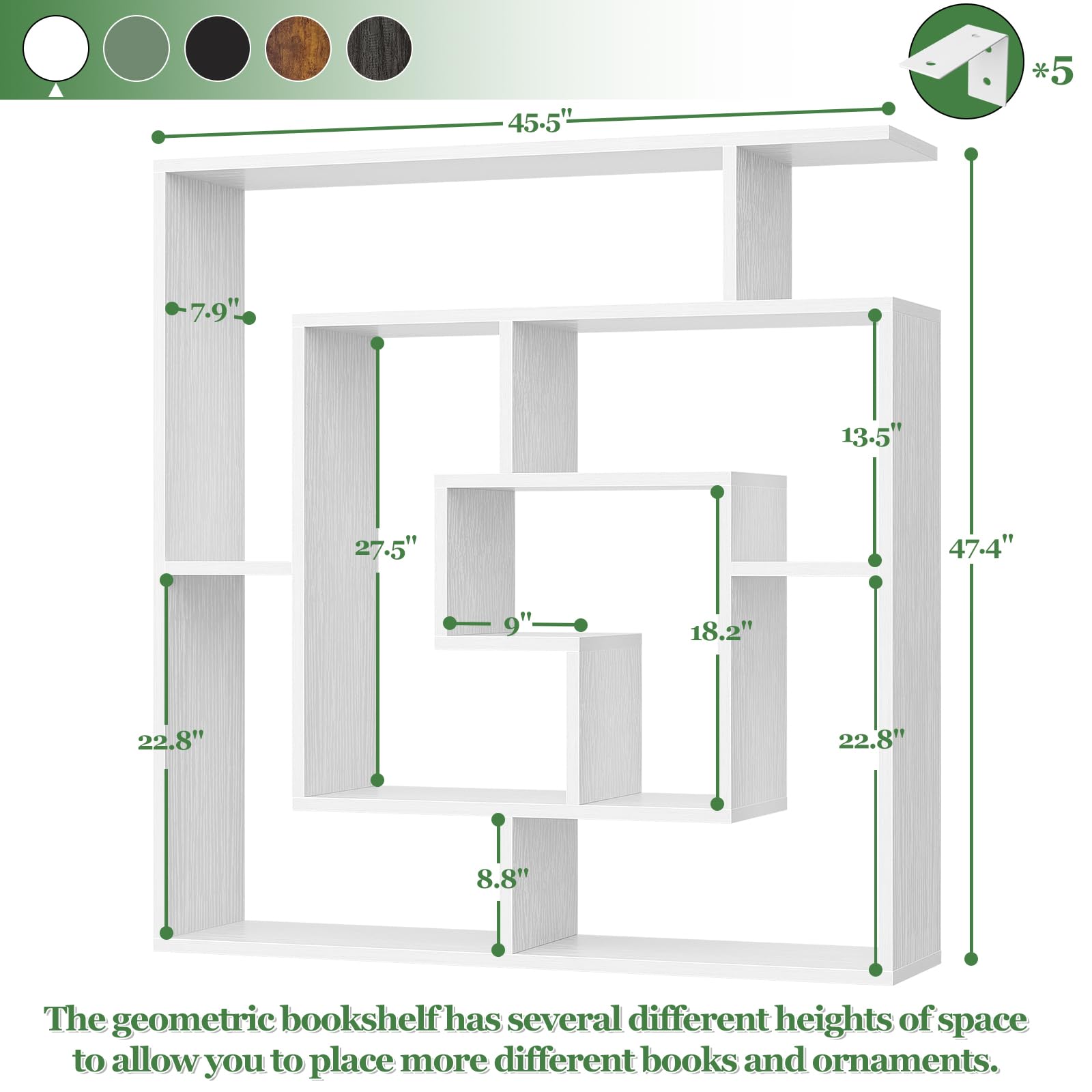6 Tier Geometric Bookshelf Wall Mounted Display
