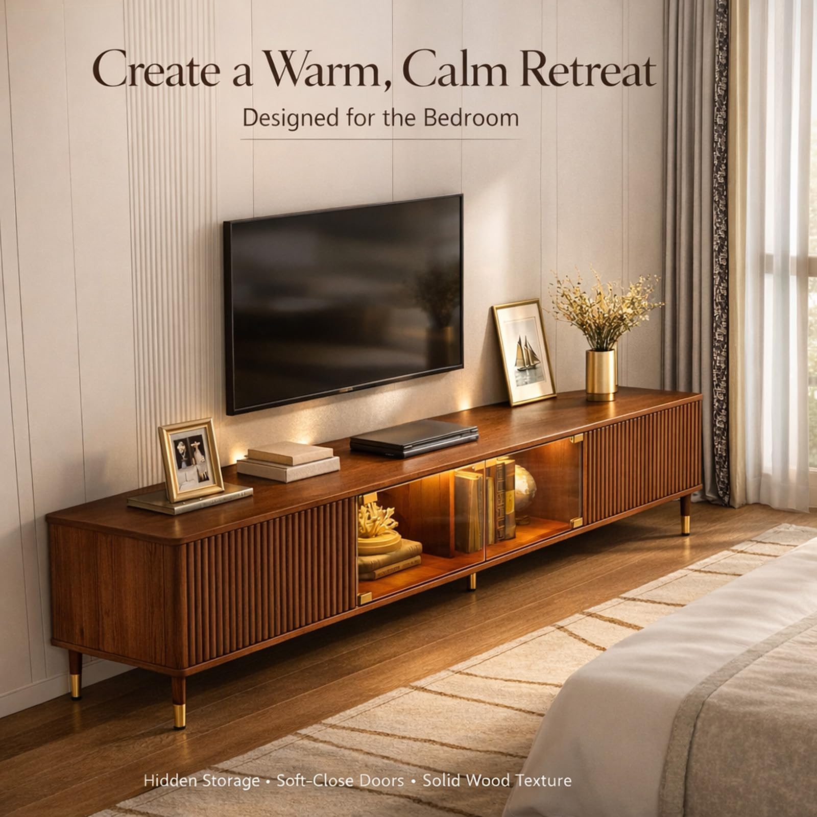 70" Mid Century Modern TV Stand with LED Lighting