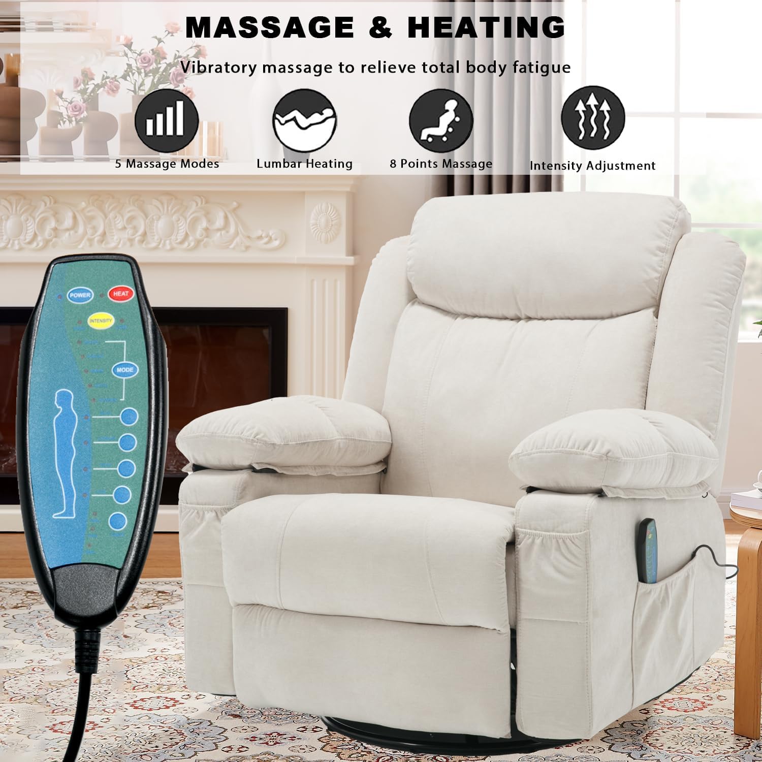Swivel Rocker Massage Recliner Chair with Heat