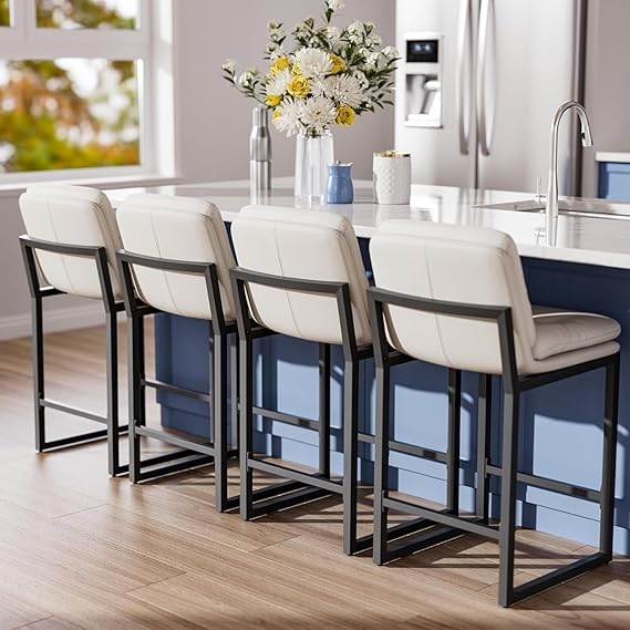 Black Bar Stools Set of 4 - 26 Inch Counter Height with Backs