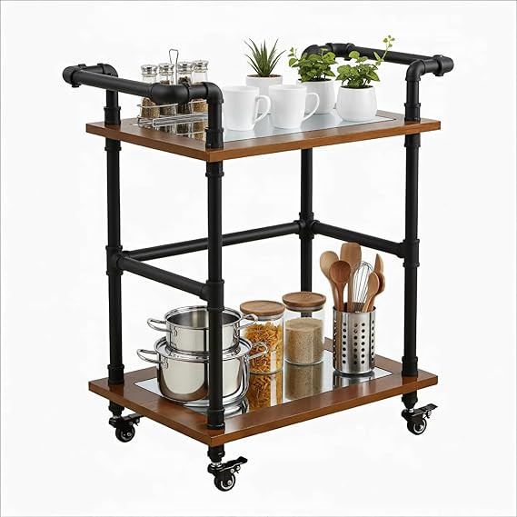 Industrial Pipe Bar Cart with Wheels