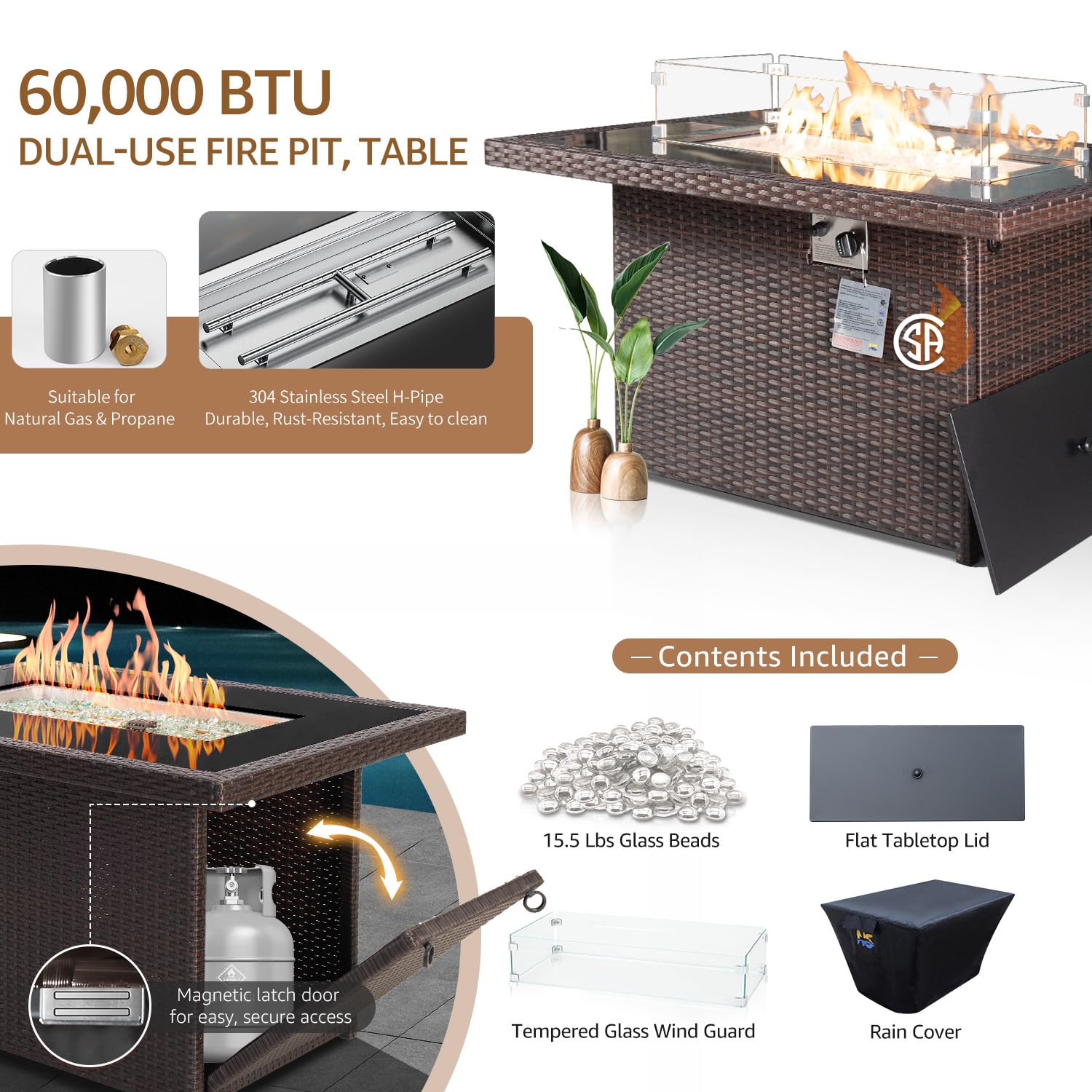 Rectangular Outdoor Fire Pit Table