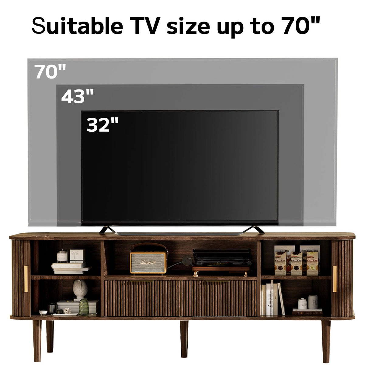 62.4 Inch Fluted TV Stand with Sliding Tambour Door