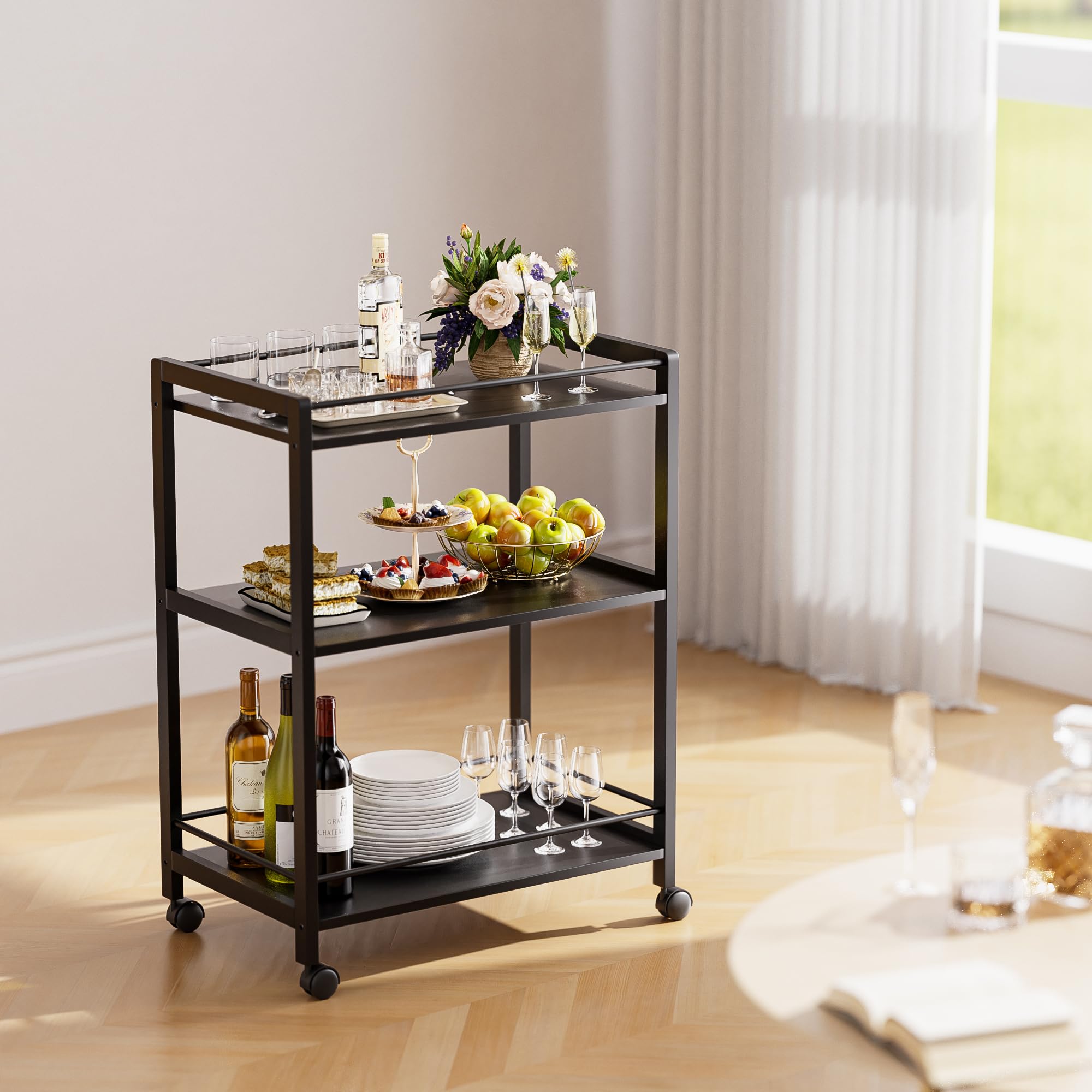 3-Tier Rolling Bar Cart with Wheels