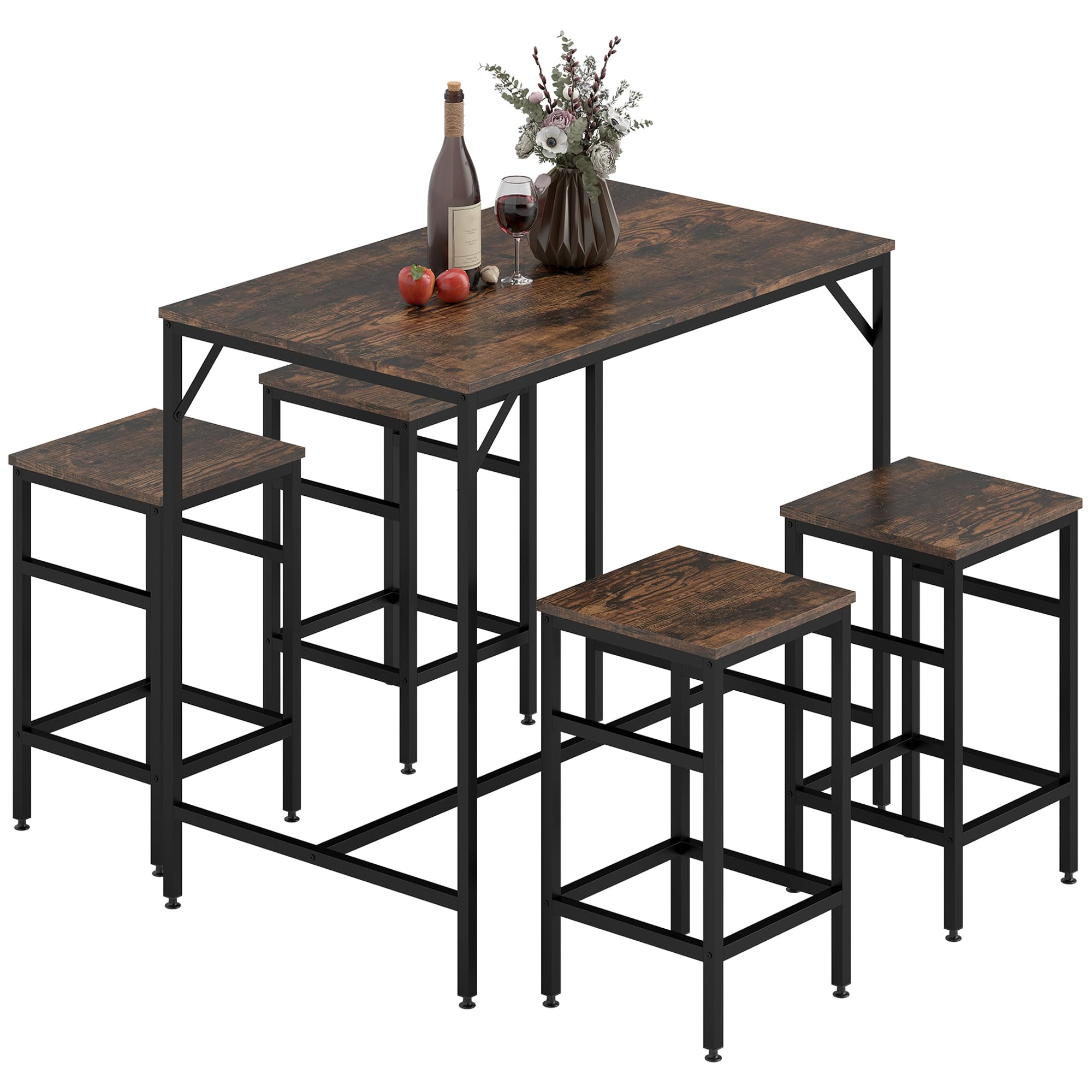 5-Piece Industrial Bar Table Set with Stools