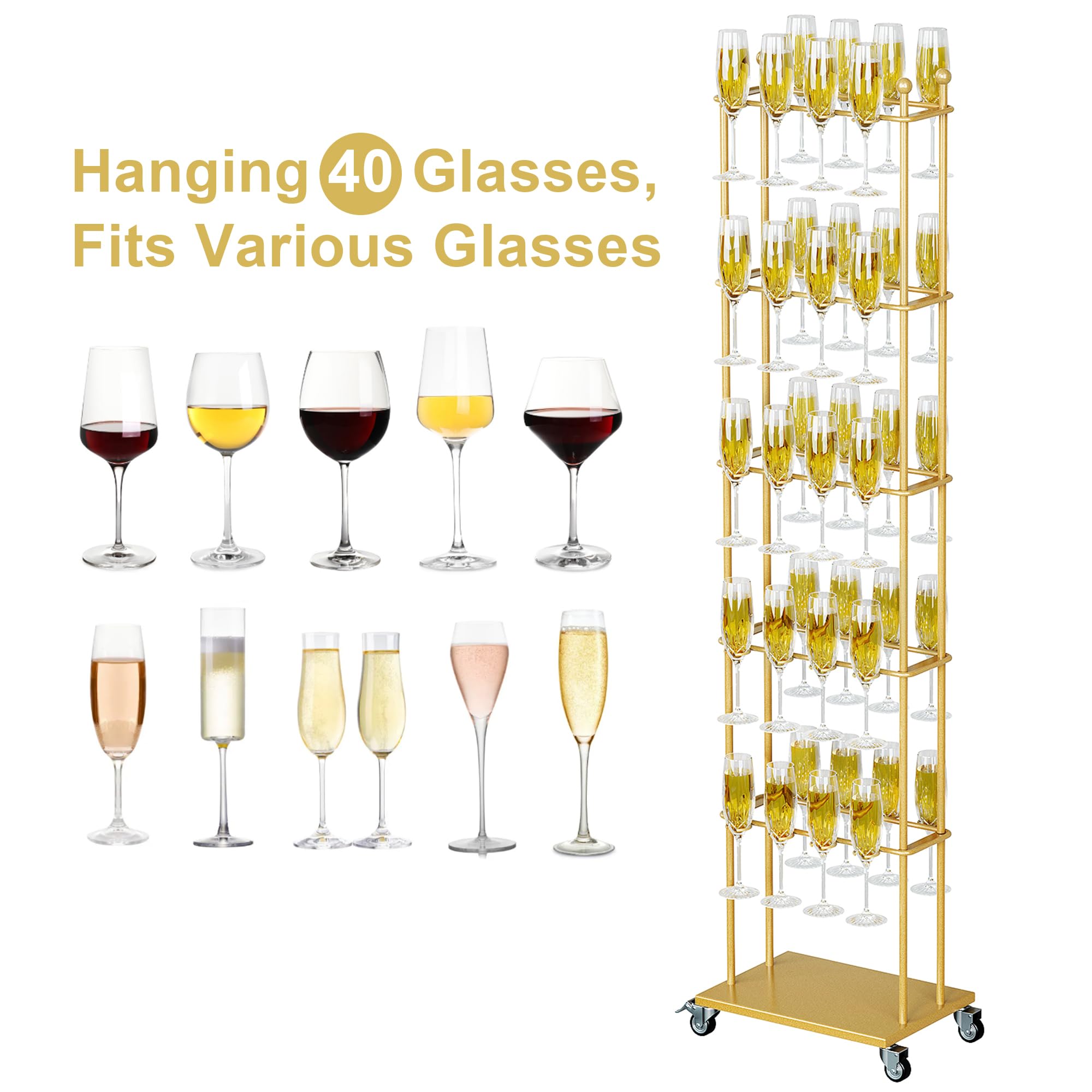 5-Tier Champagne Glass Holder Stand with Wheels
