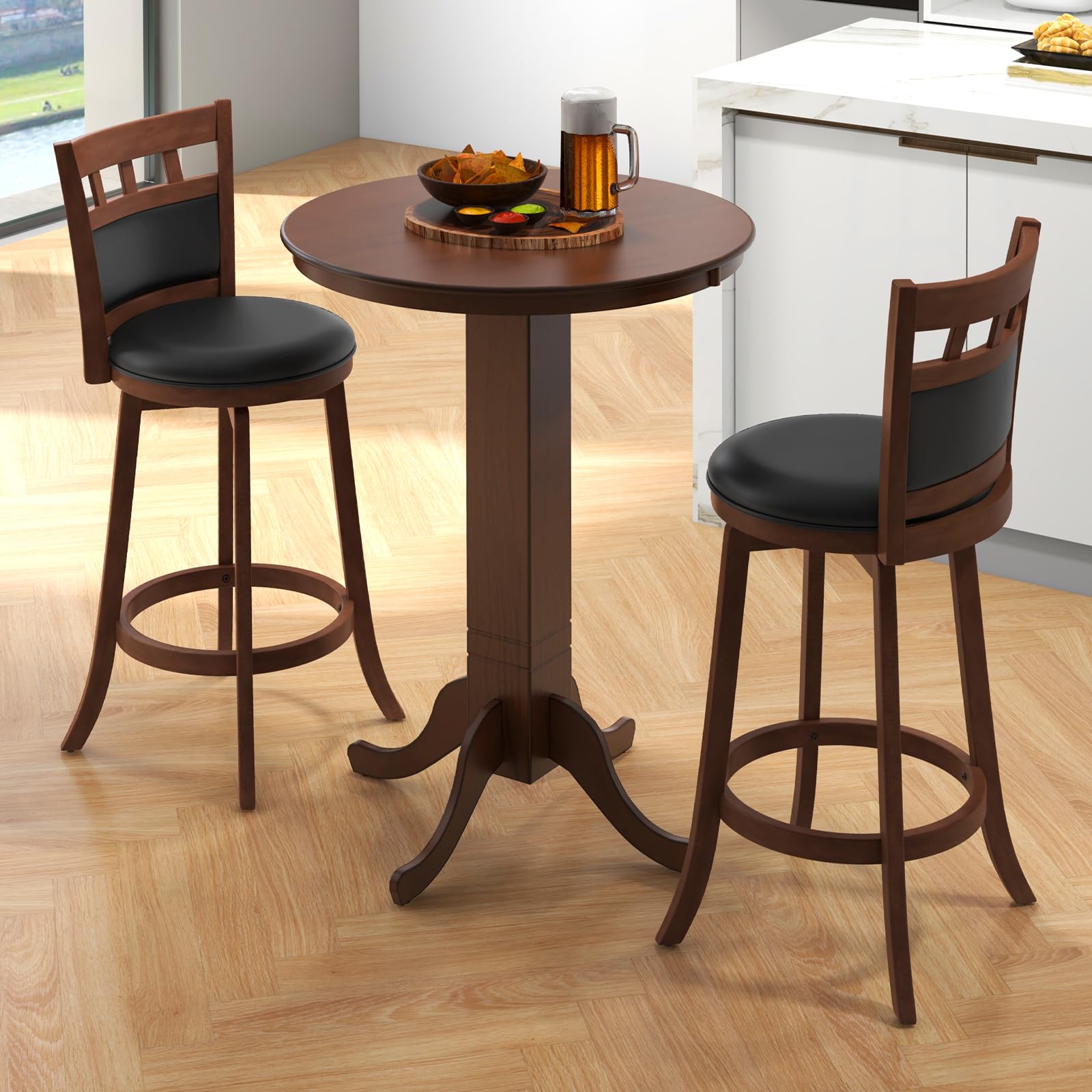 3-Piece Round Pub Table Set with Swivel Stools