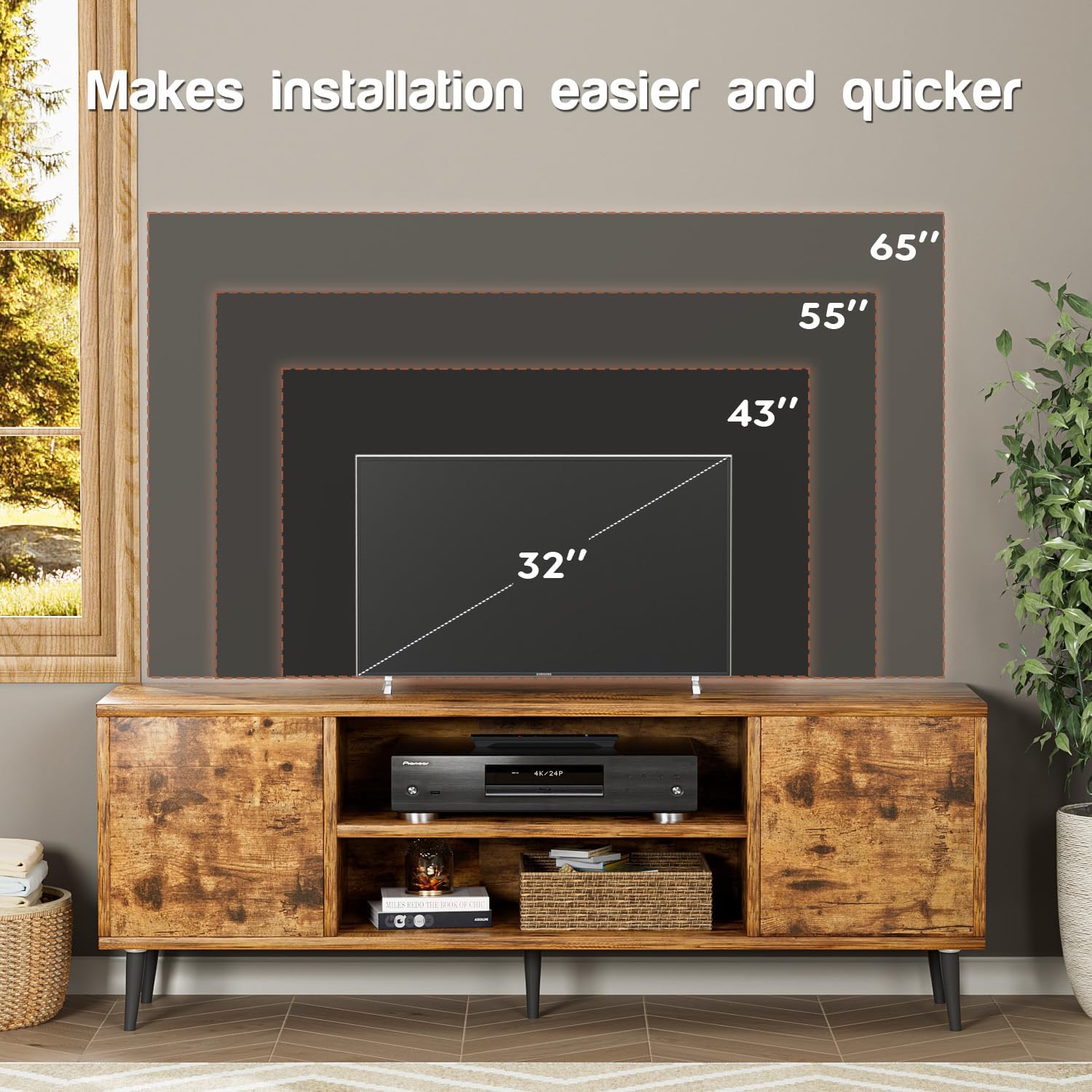 Modern TV Stand for 65" Television with Storage Cabinets