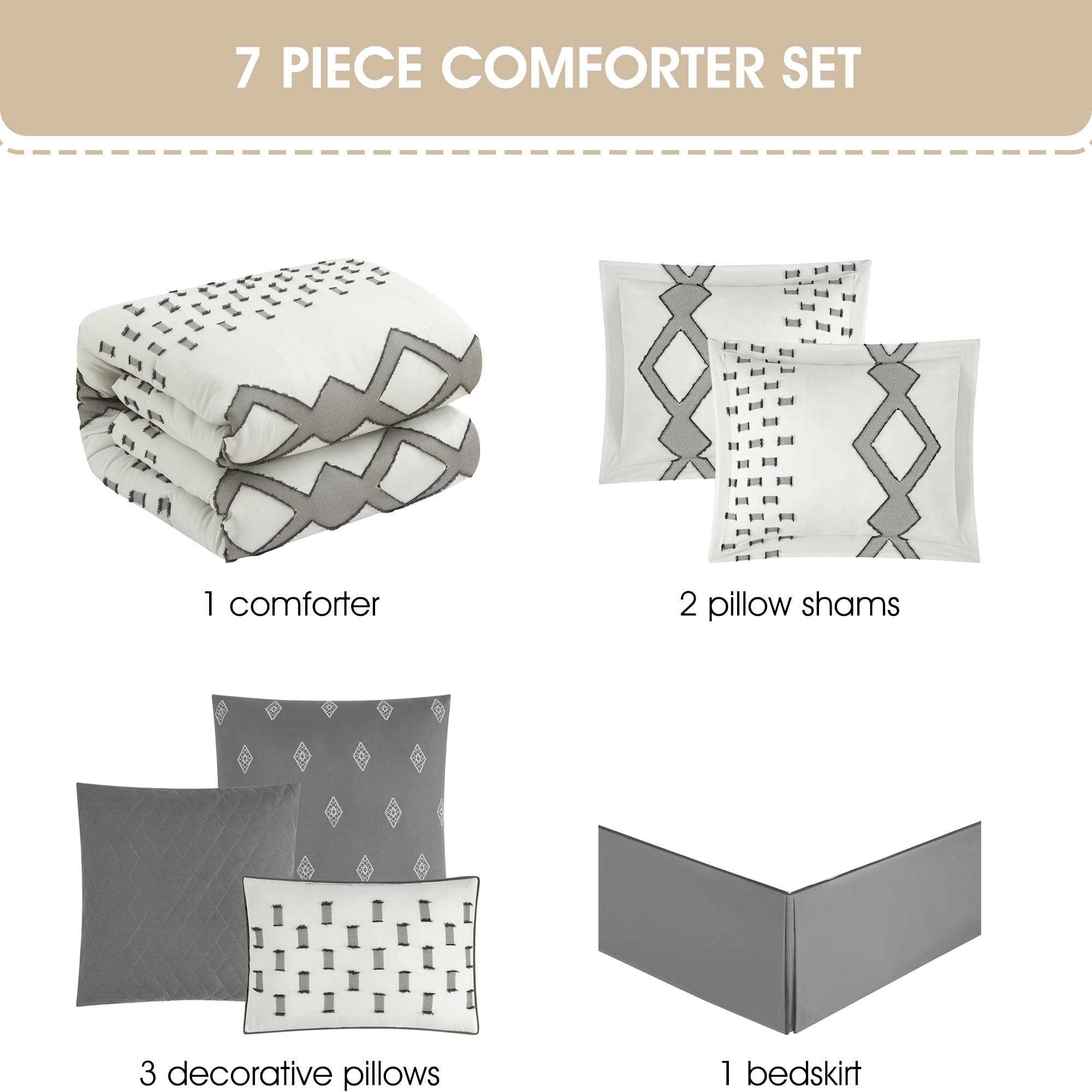 7 Piece Geometric Comforter Set Queen