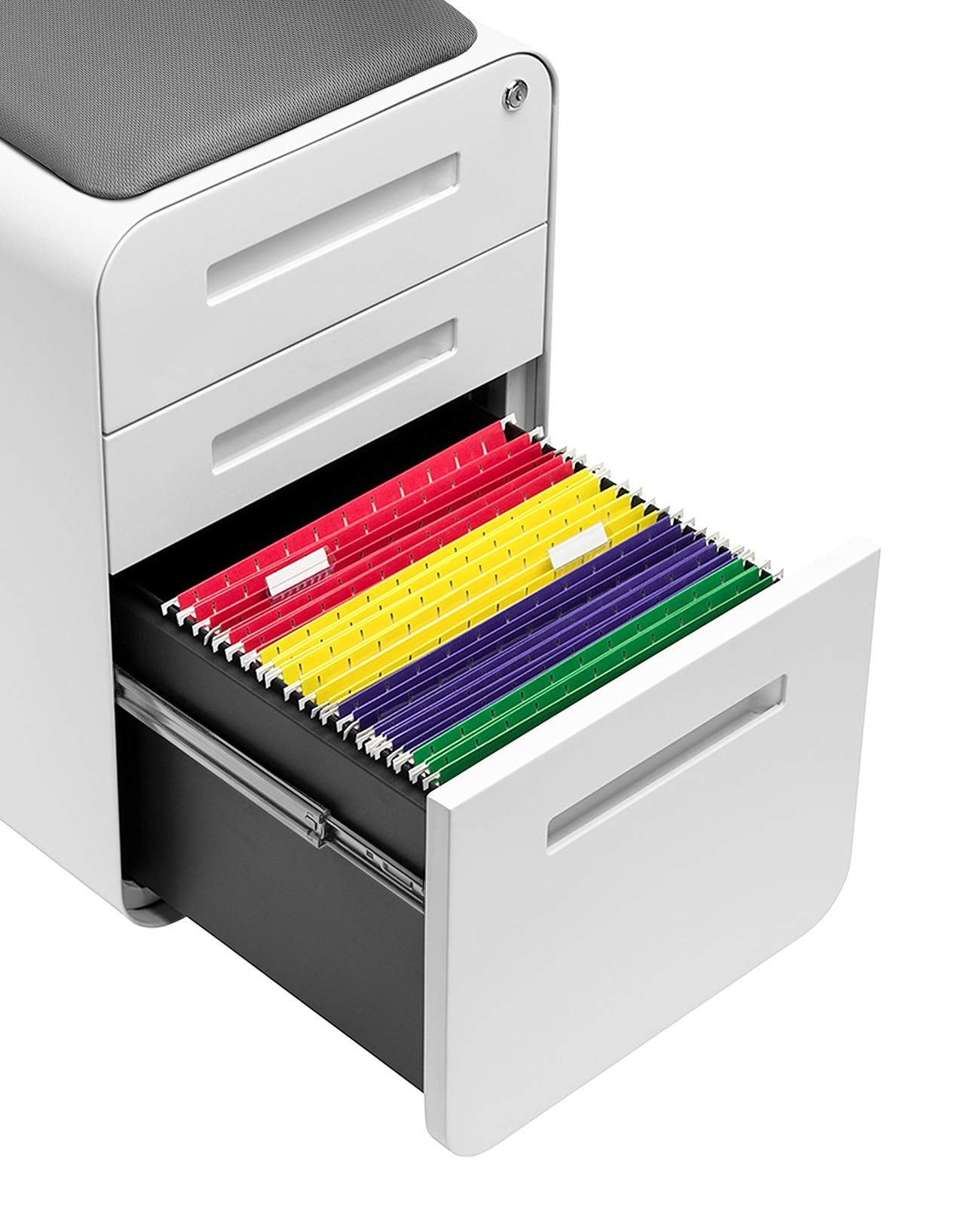 3-Drawer Mobile File Cabinet with Cushioned Seat