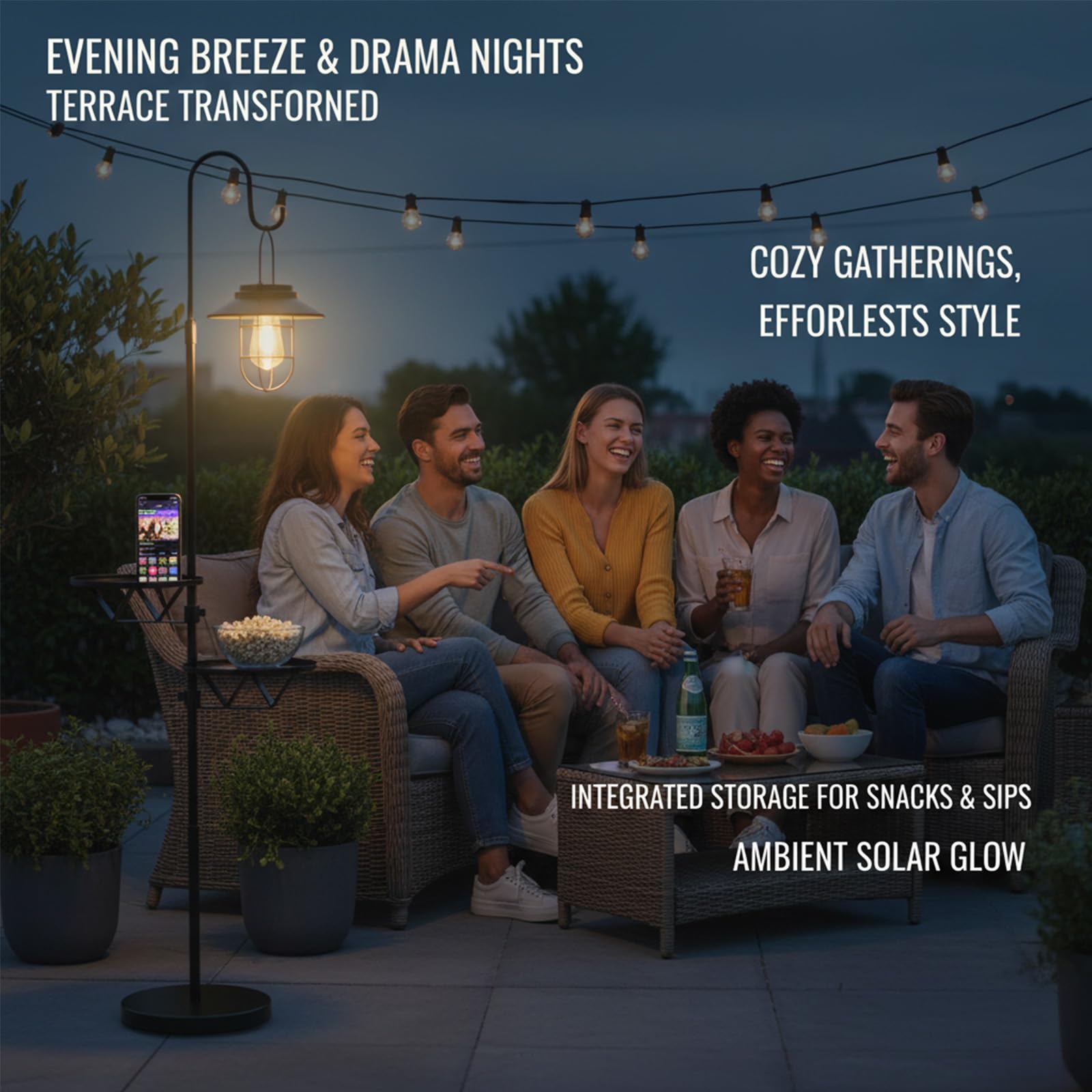 Solar Floor Lamp with Table for Outdoor Patio