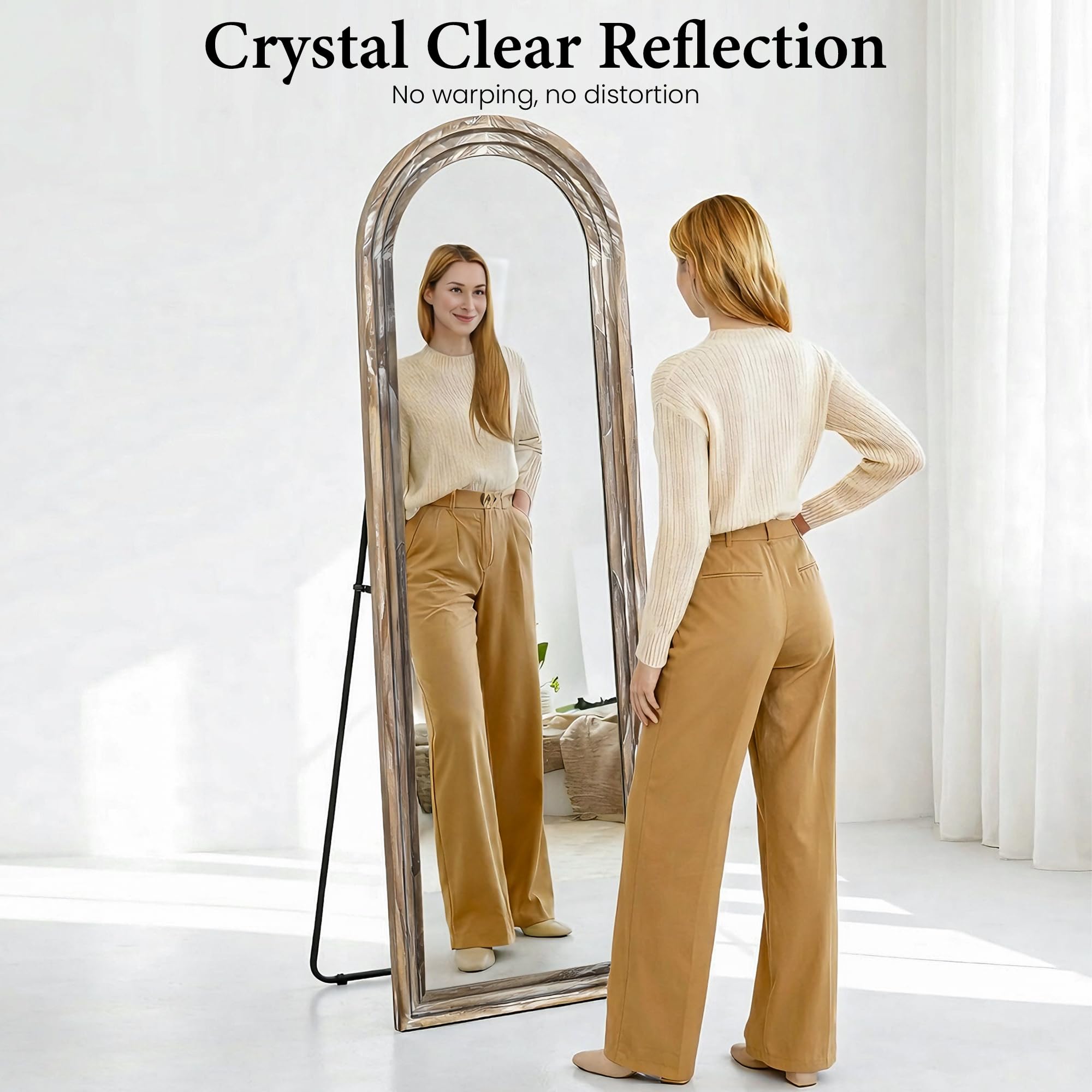 Arched Full Length Floor Mirror 63x21 Rustic White