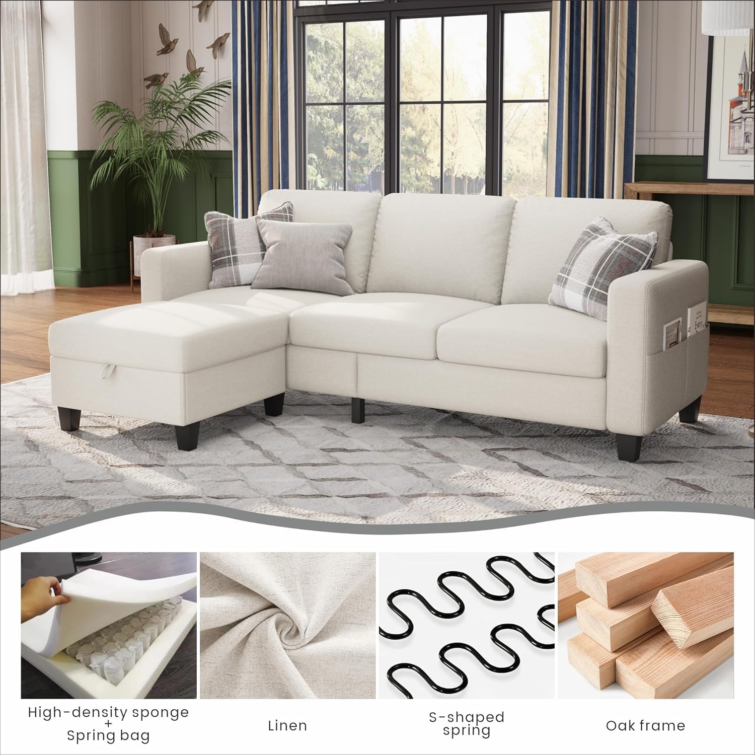 L-Shaped Sectional Sofa with Storage Ottoman