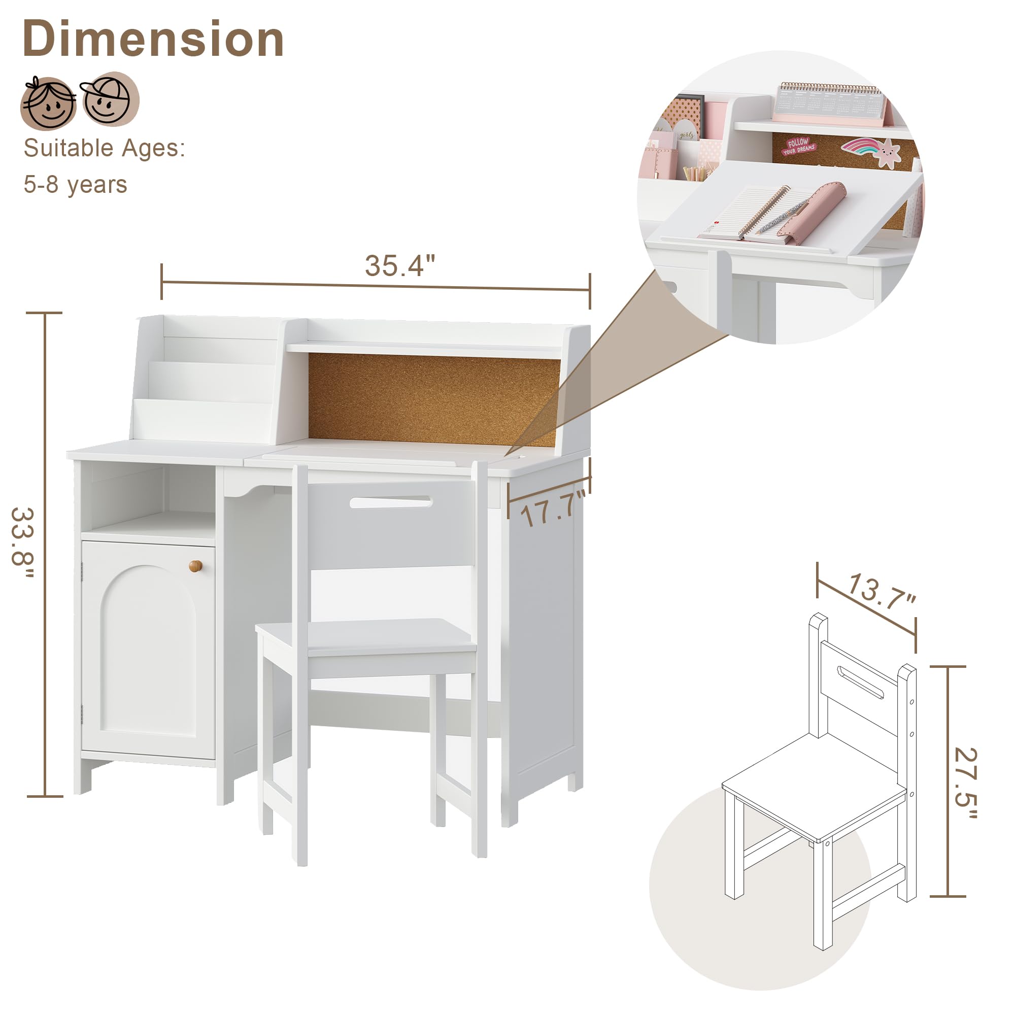 Kids Study Desk and Chair Set with Hutch and Tiltable Desktop
