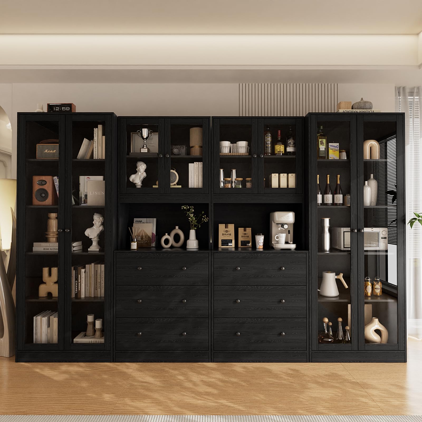 Modular Storage Cabinet System with Glass Doors and Drawers