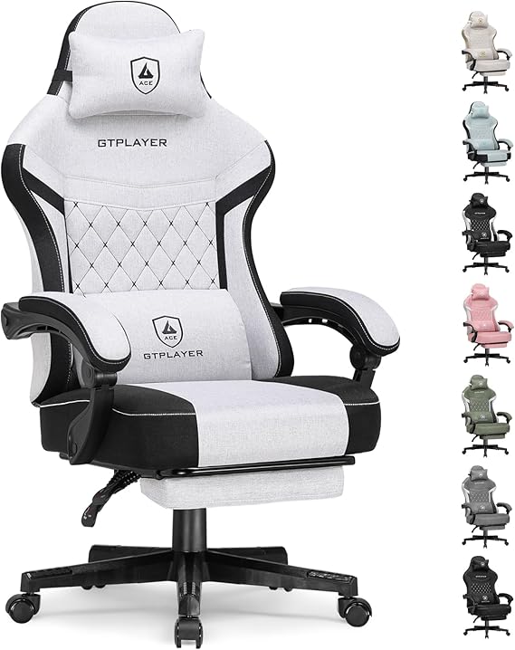 Fabric Gaming Chair with Pocket Spring Cushion and Adjustable Recliner