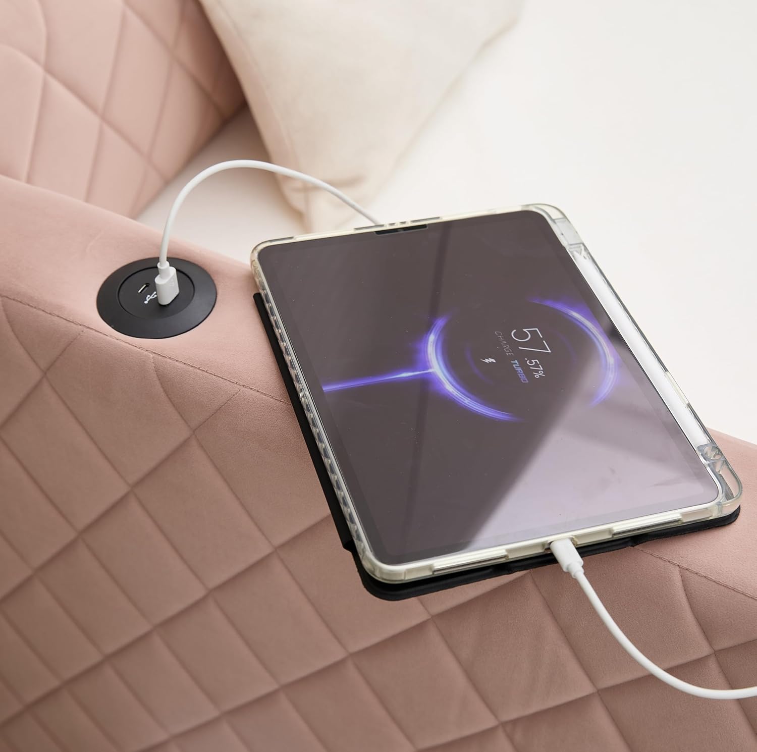 Twin Size Upholstered Daybed with Trundle and Charging Station