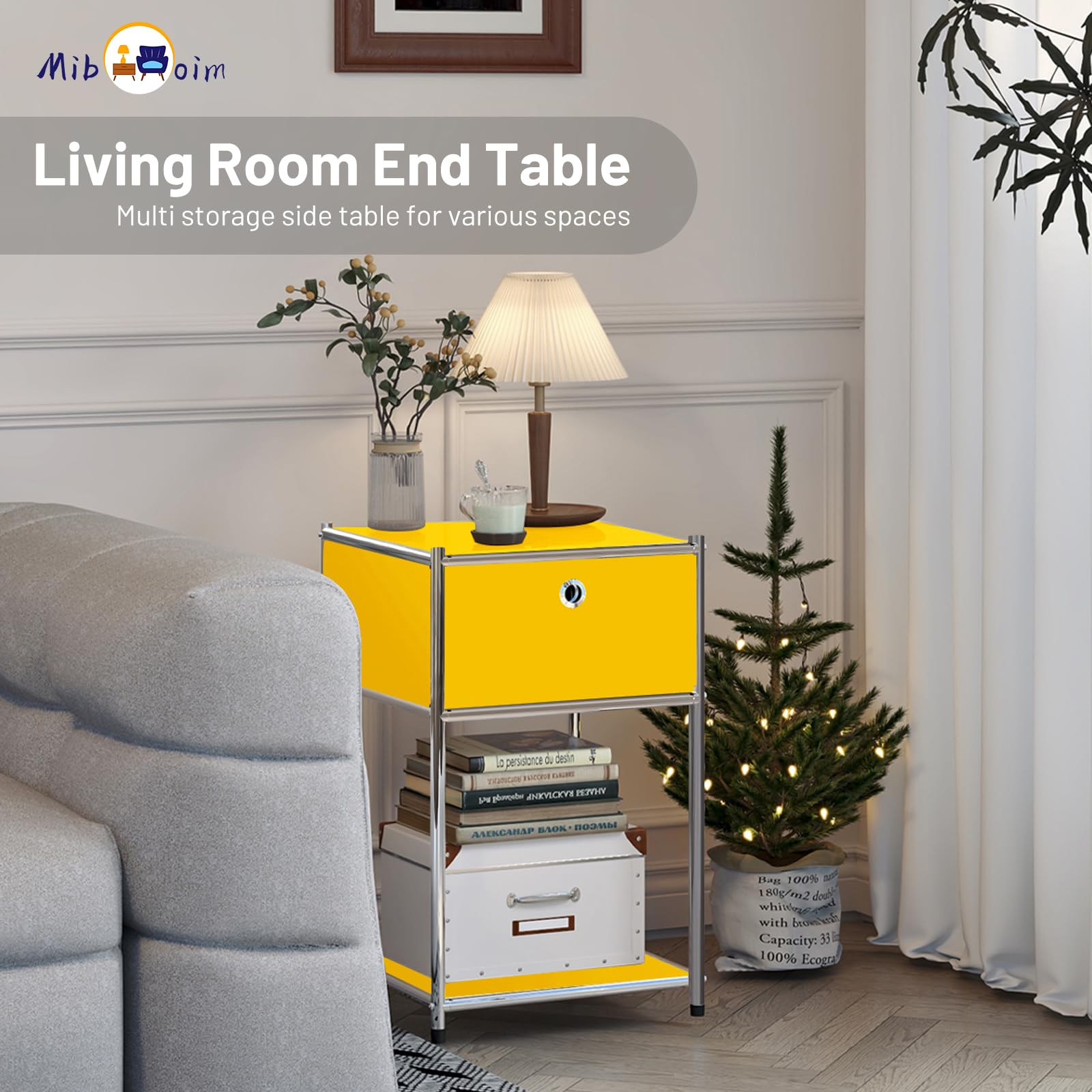 Yellow Night Stand with Drawers