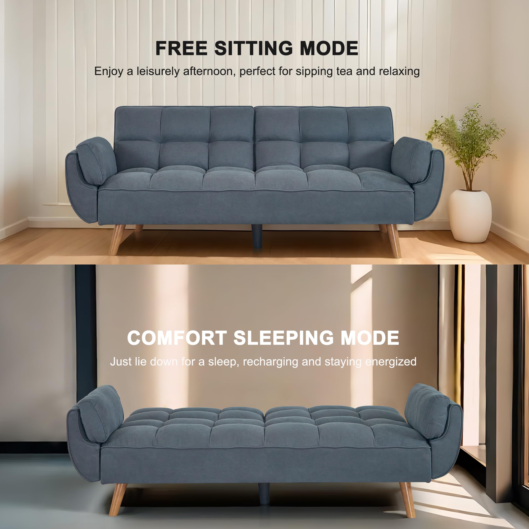 75″ Convertible Futon Sofa Bed with Adjustable Backrest