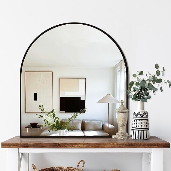 Arched Wall Mirror 24x36 Inch Black Metal Frame