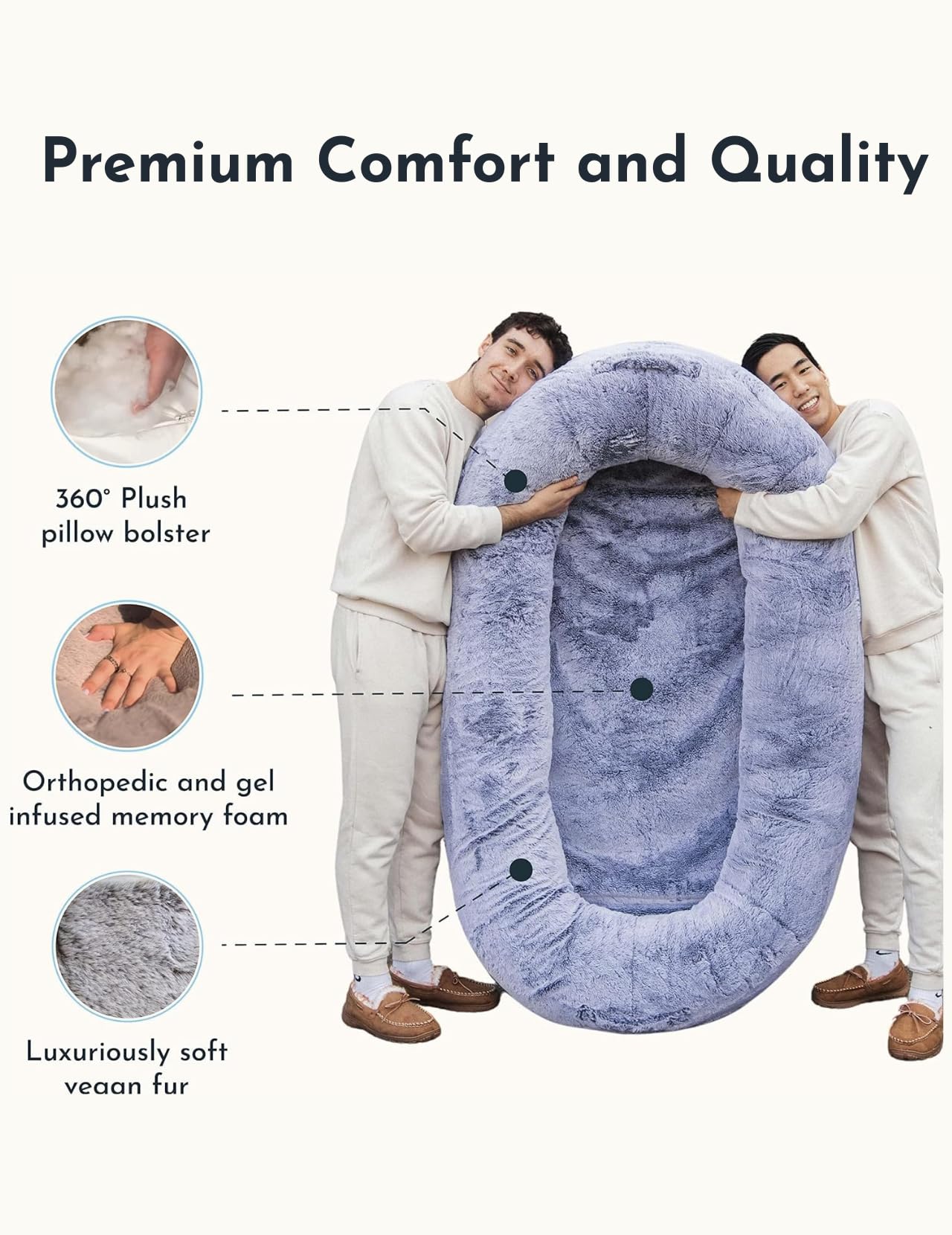 Human Dog Bed - Memory Foam Bean Bag with Plush Bolsters