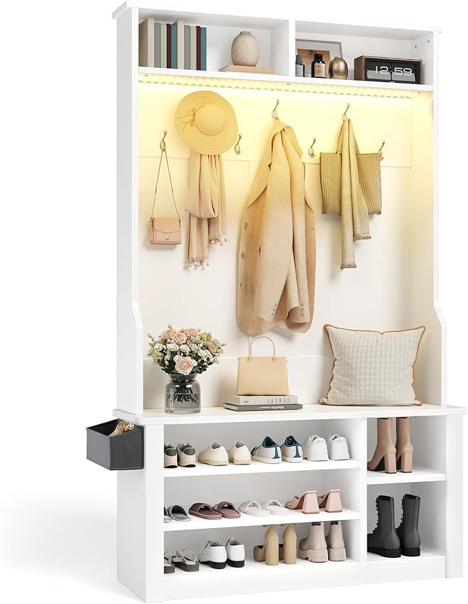 5-in-1 Hall Tree with Bench and LED Lighting