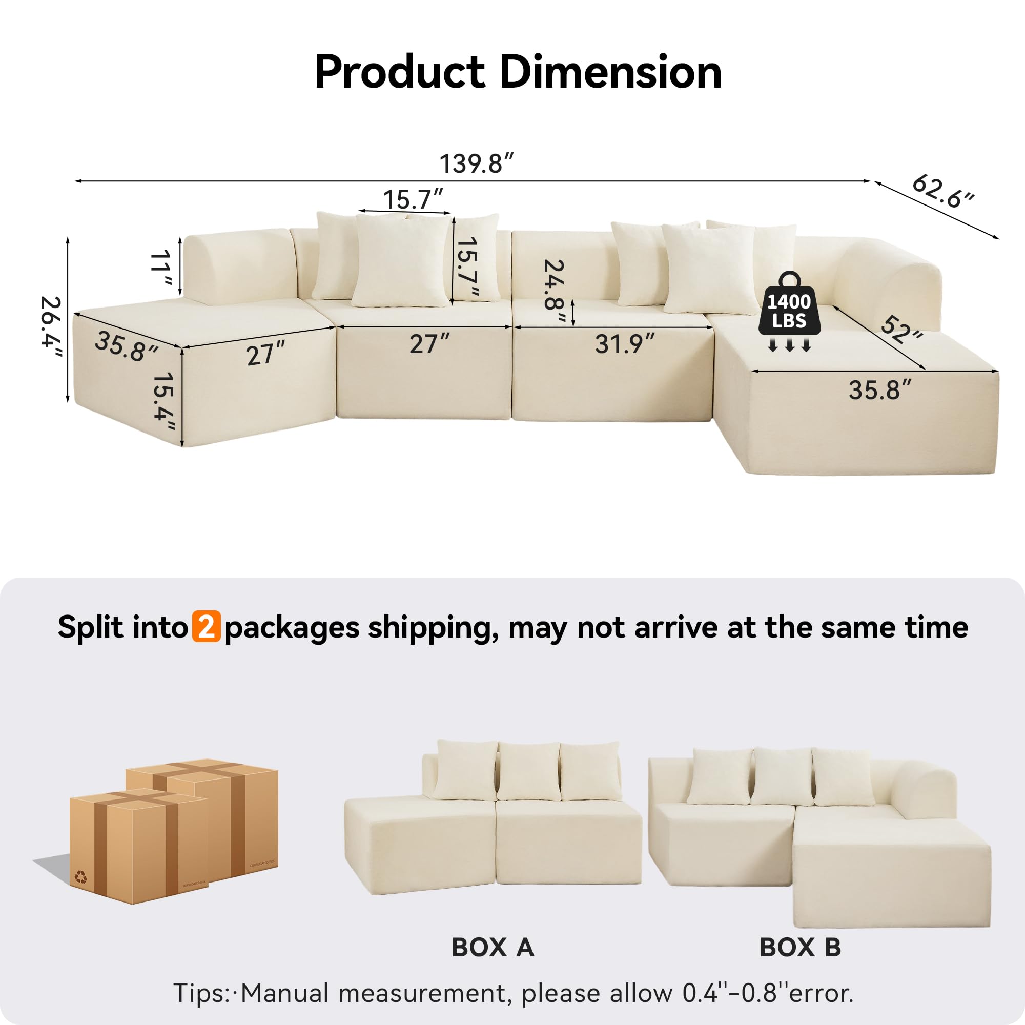 140'' Oversized Cloud Velvet Curved Sectional Couch with L-Shape Chaise