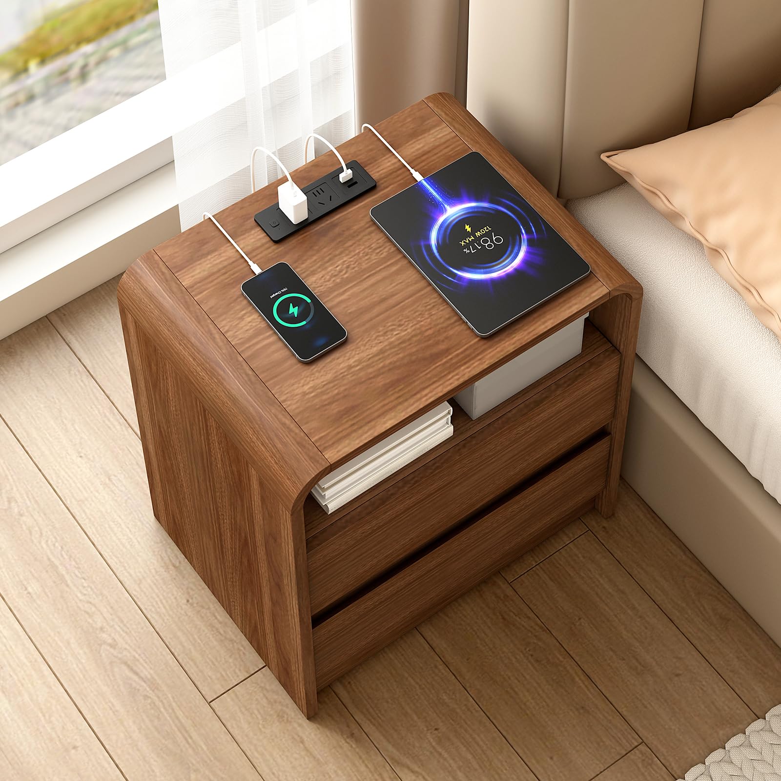 Modern Nightstand with Charging Station