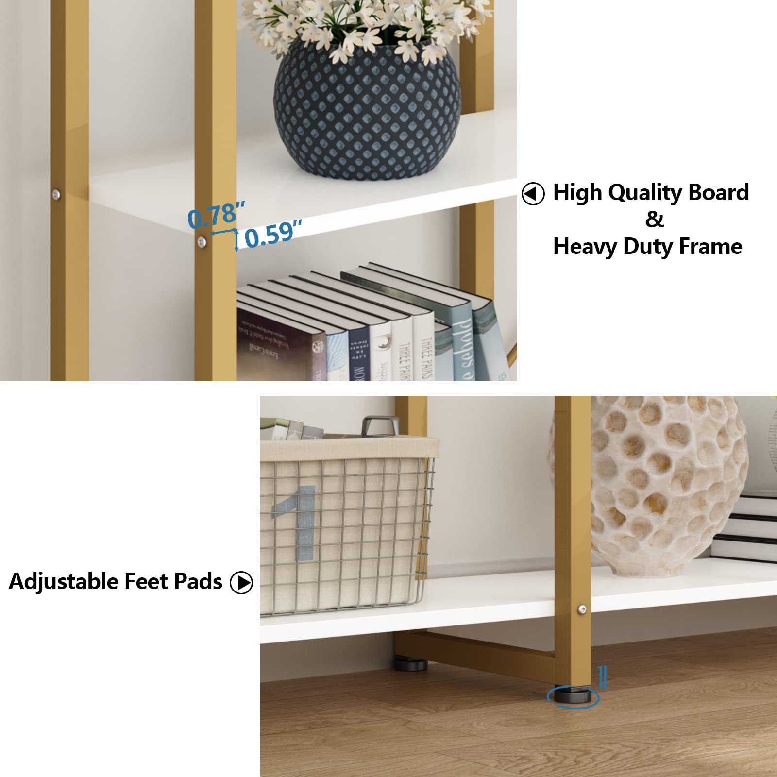 Triple Wide 5-Tier Gold Bookshelf 70.87" x 80.31"