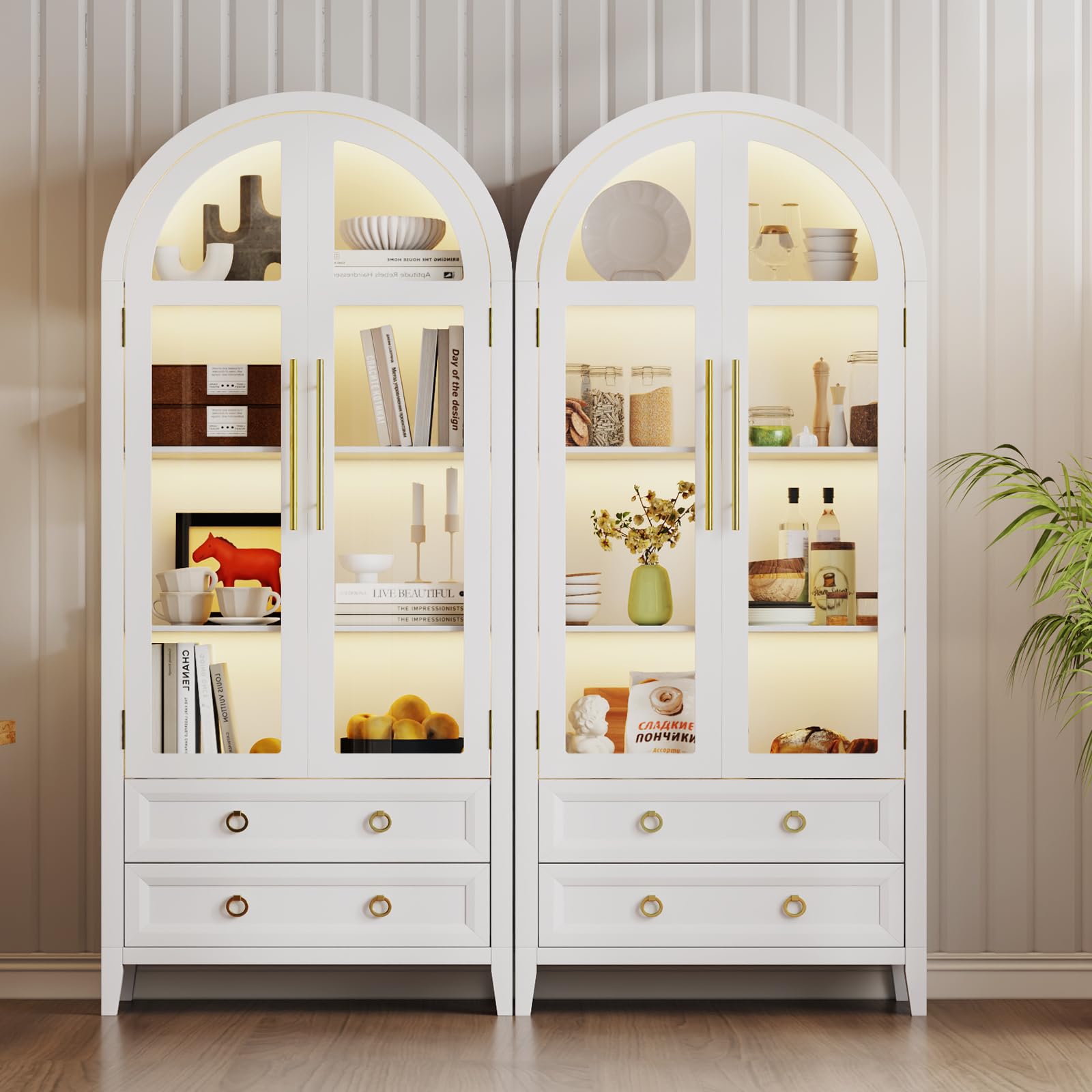 Arched Glass Display Cabinet with LED Lighting