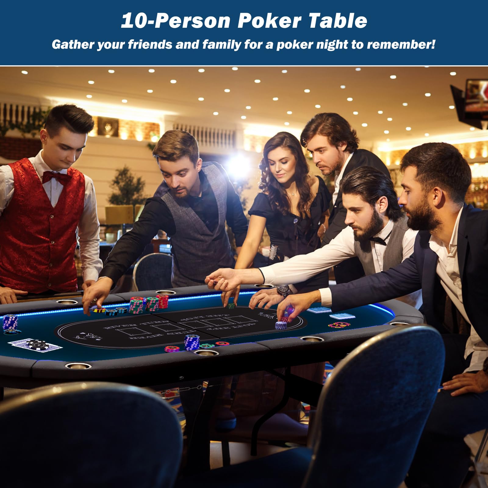 84" LED Foldable Poker Table for 10 Players