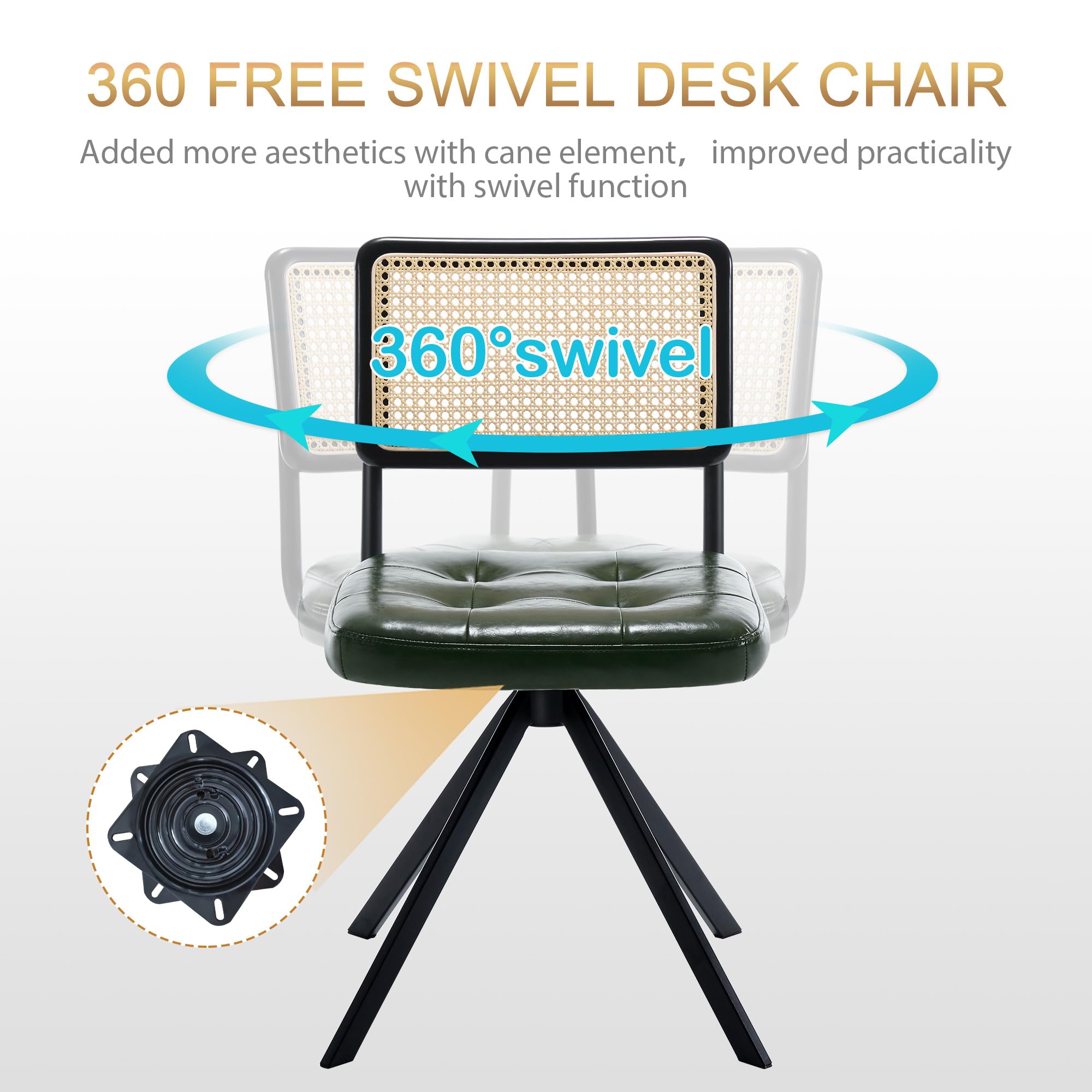 Rattan Desk Chair No Wheels Mid Century Modern Swivel Office Chair