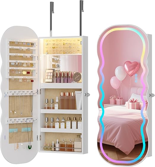 47.2" LED Jewelry Mirror Cabinet with Storage