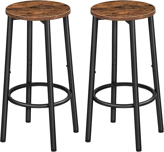 Rustic Brown Bar Stools Set of 2 with Footrest
