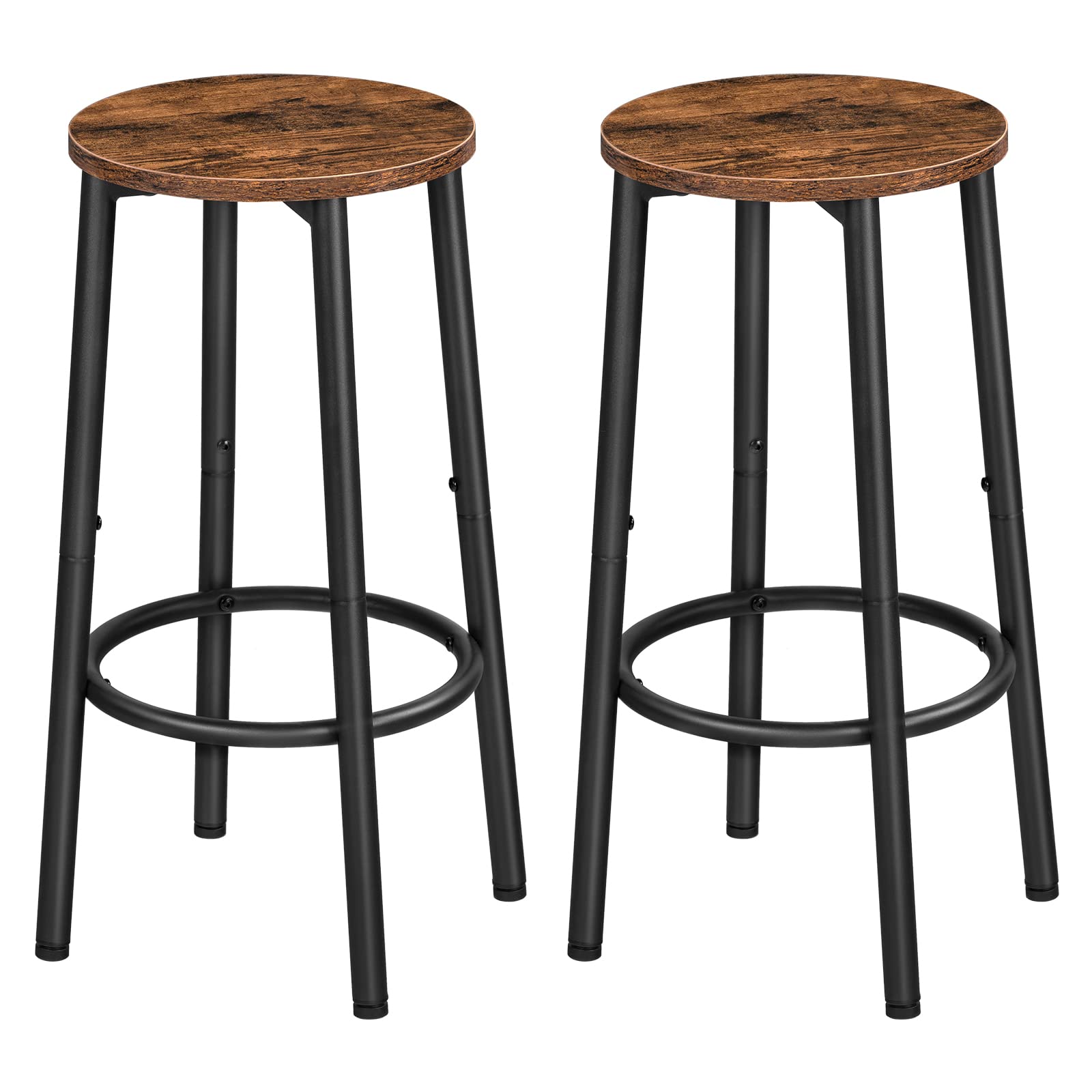 Rustic Brown Bar Stools Set of 2 with Footrest