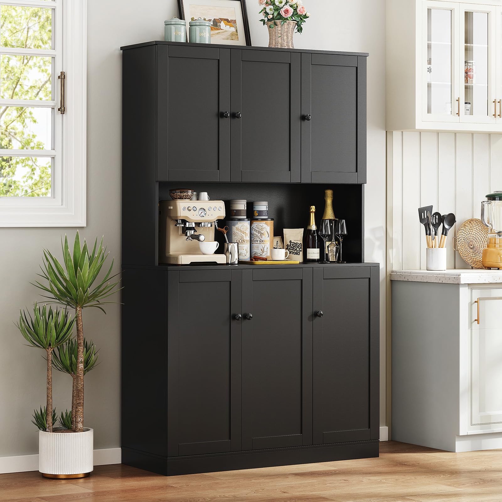 71" Tall Kitchen Pantry Storage Cabinet with Microwave Stand