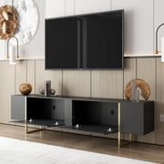 71" TV Stand with Gold Legs and Storage Doors