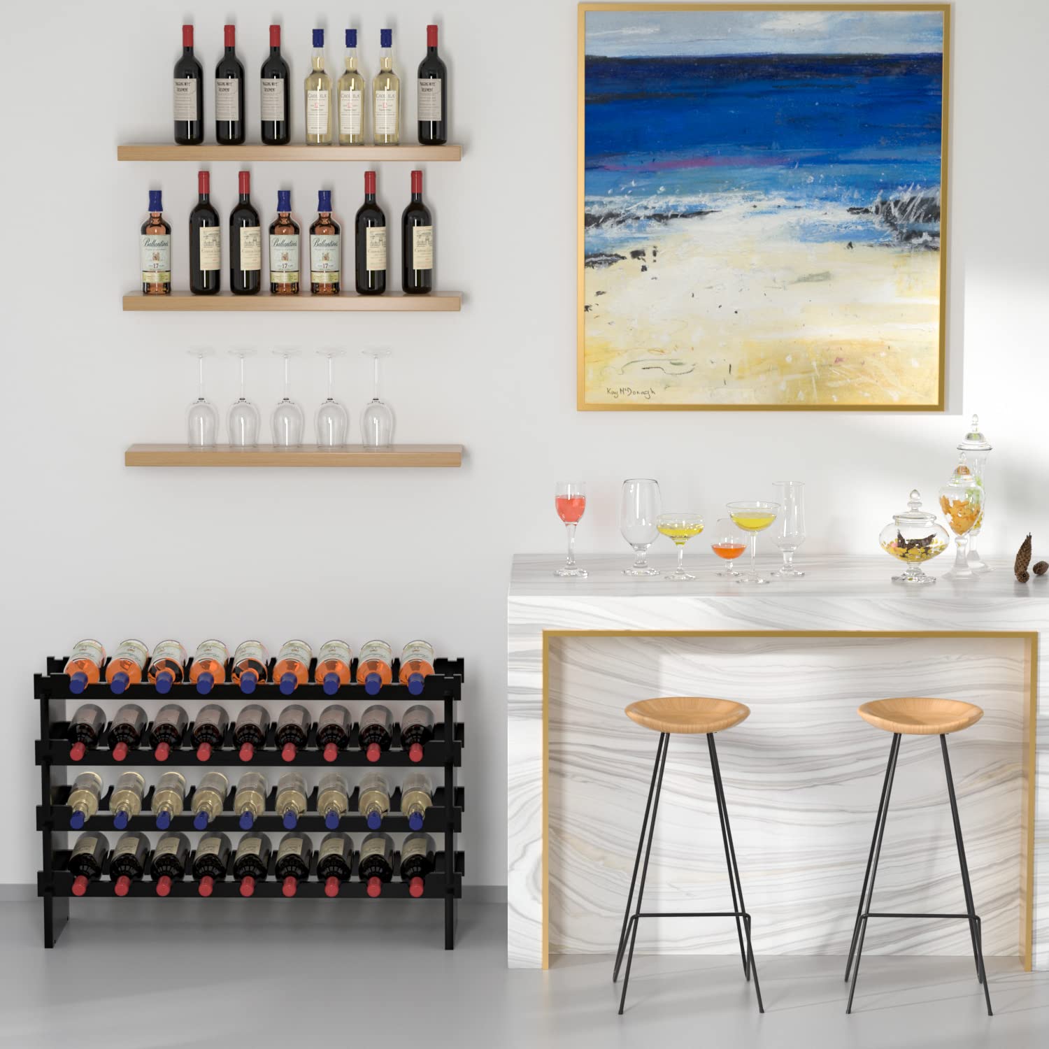 36 Bottle Bamboo Wine Rack Floor Standing